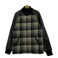 ジャケット USA製 袖レザー ウールジャケット チェック (L) L ブラック