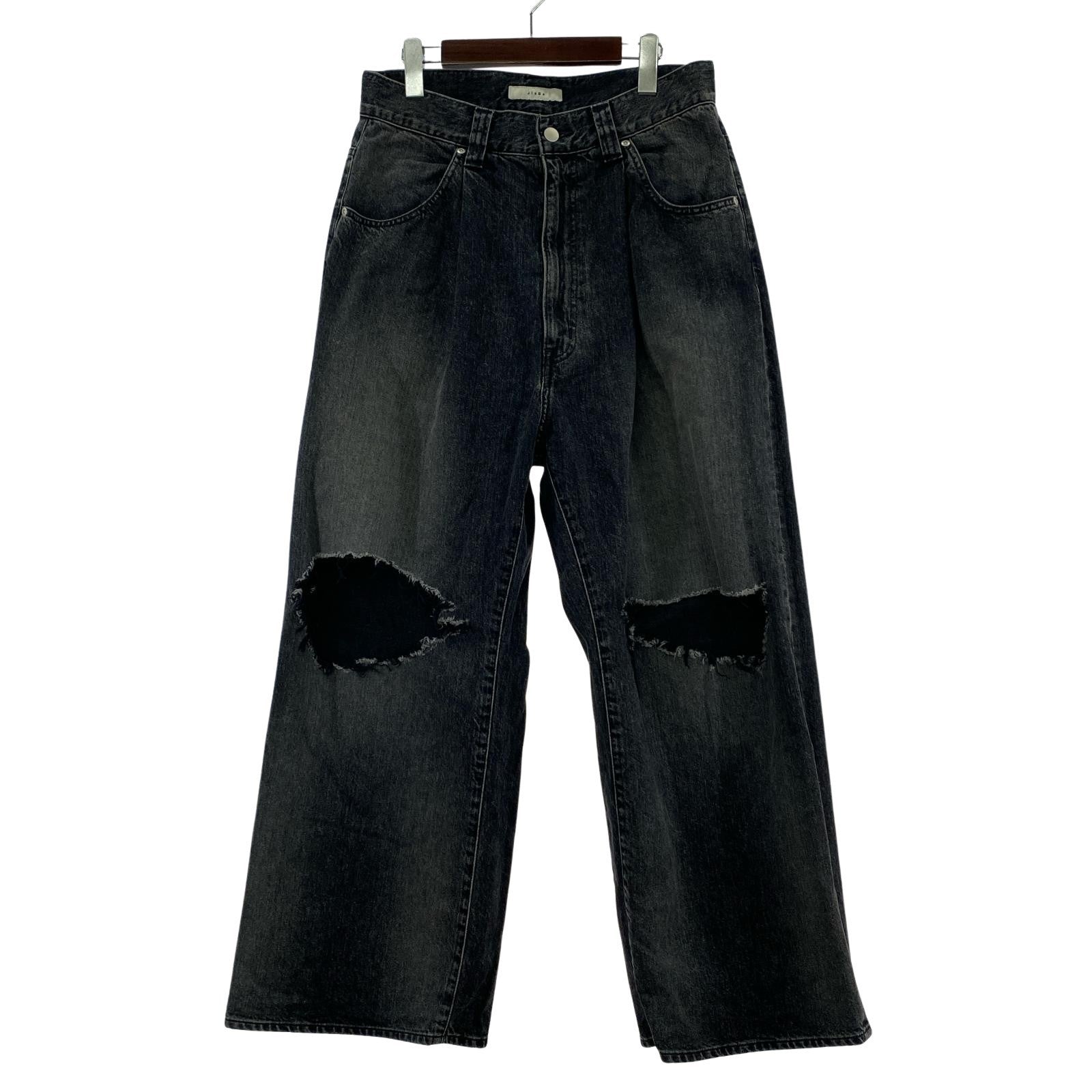 デニムパンツ DAMAGE ONE TUCK WIDE STRAIGHT DENIM 2 ブラック