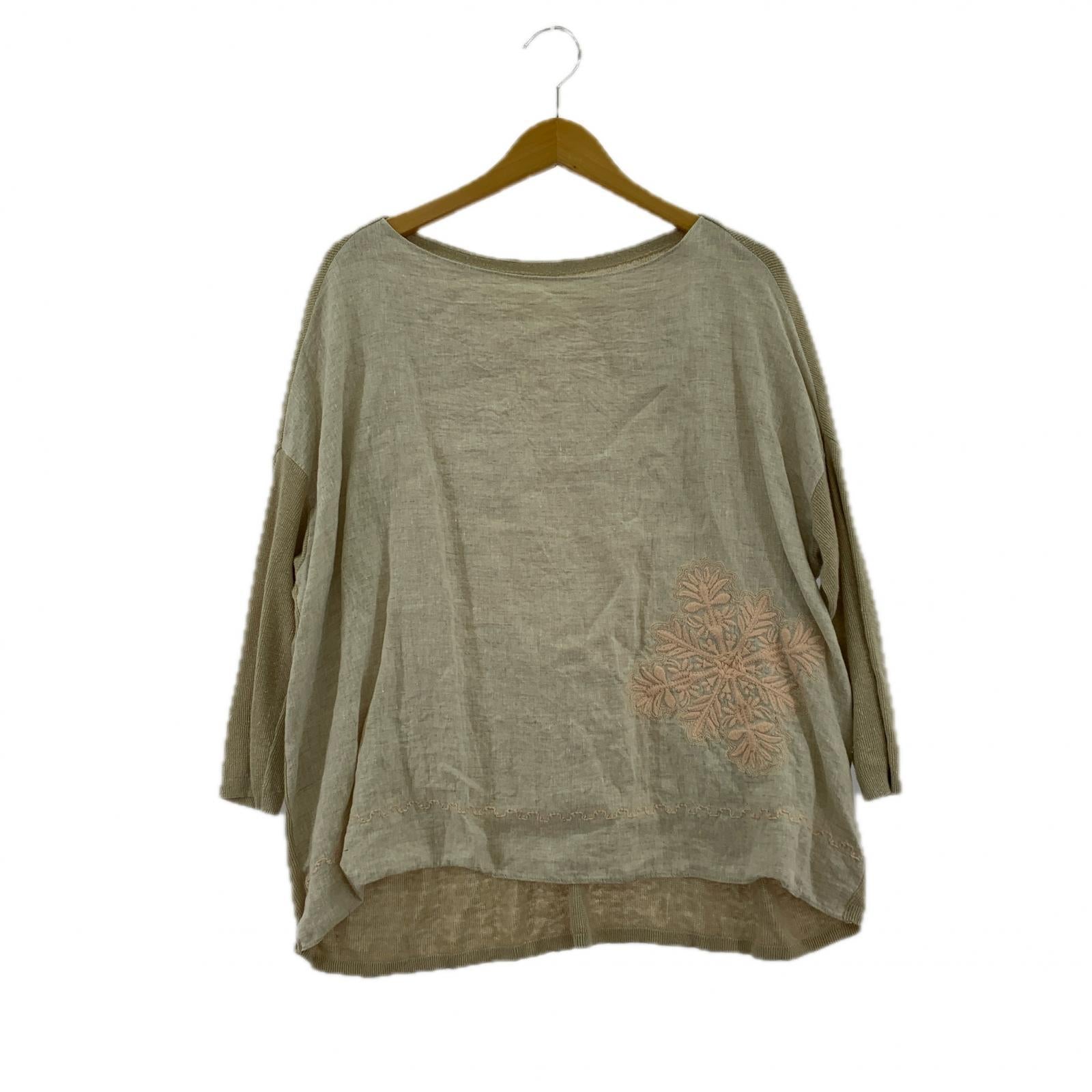 長袖Tシャツ BEARDSLEY/刺繍/ニット/リネン/ベージュ フリー ベージュ