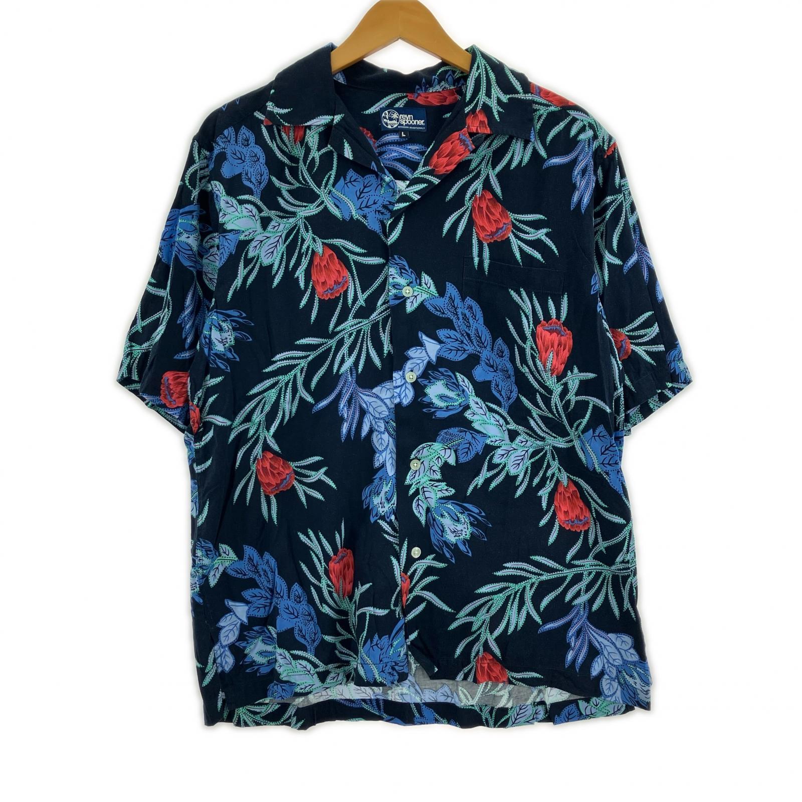 半袖シャツ 花柄シャツ ネイビー (L) L ネイビー