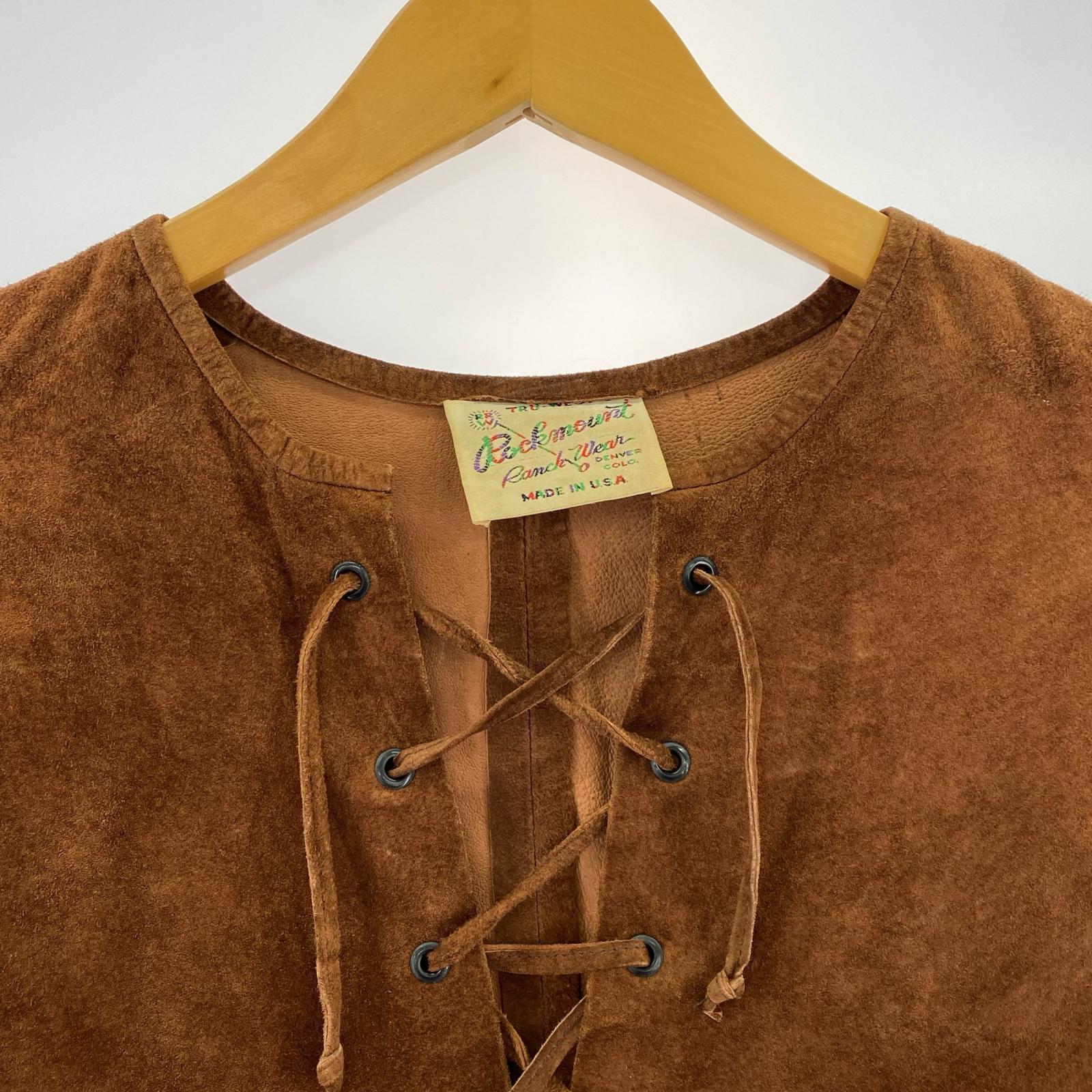 半袖Tシャツ 70s USA製 スエード レースアップシャツ ブラウン