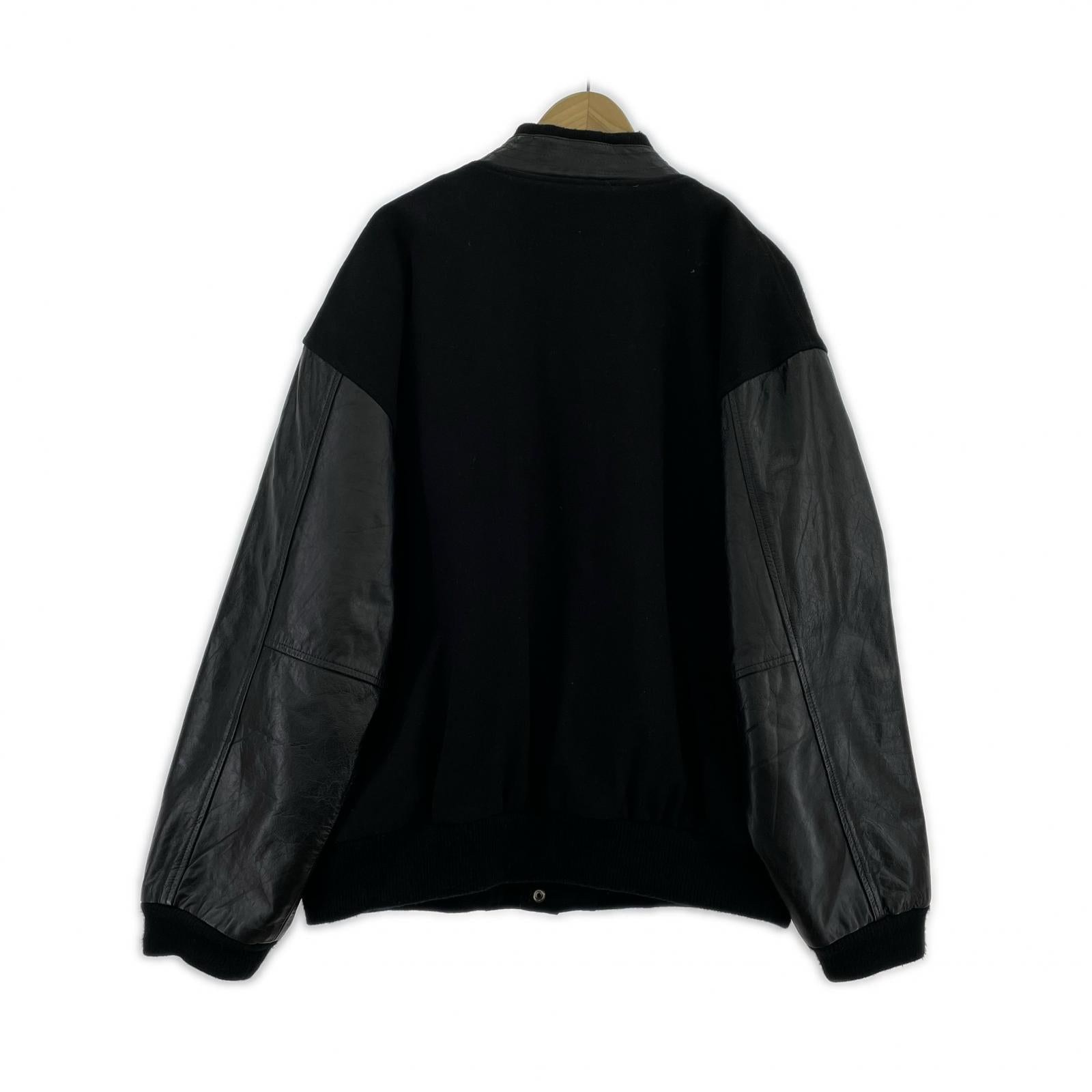 ジャケット CABADA SPORTSWEAR 袖レザー ウールスタジャン 黒 (XL) ブラック