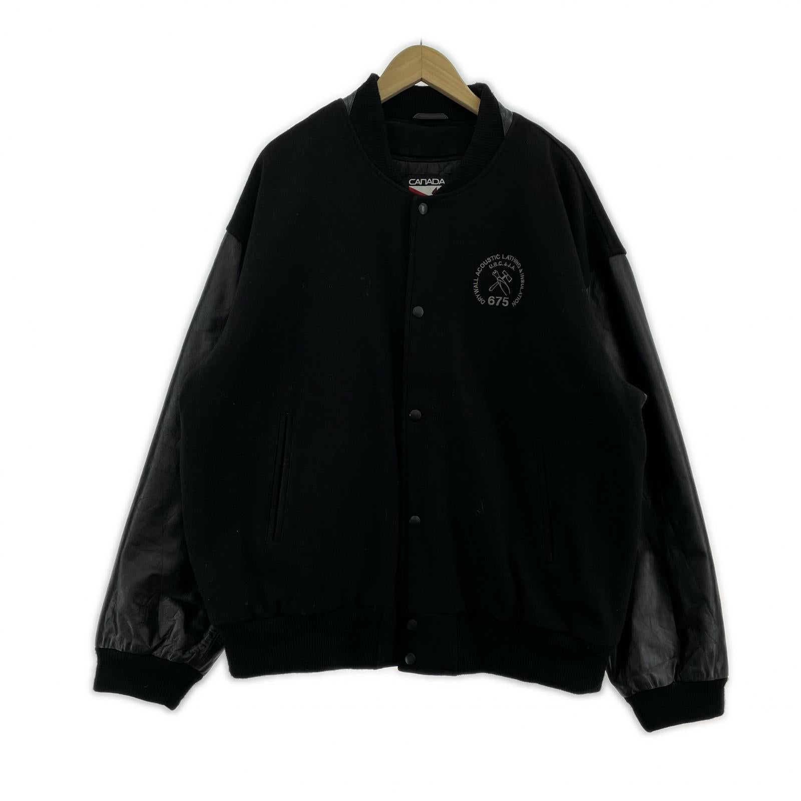 ジャケット CABADA SPORTSWEAR 袖レザー ウールスタジャン 黒 (XL) ブラック