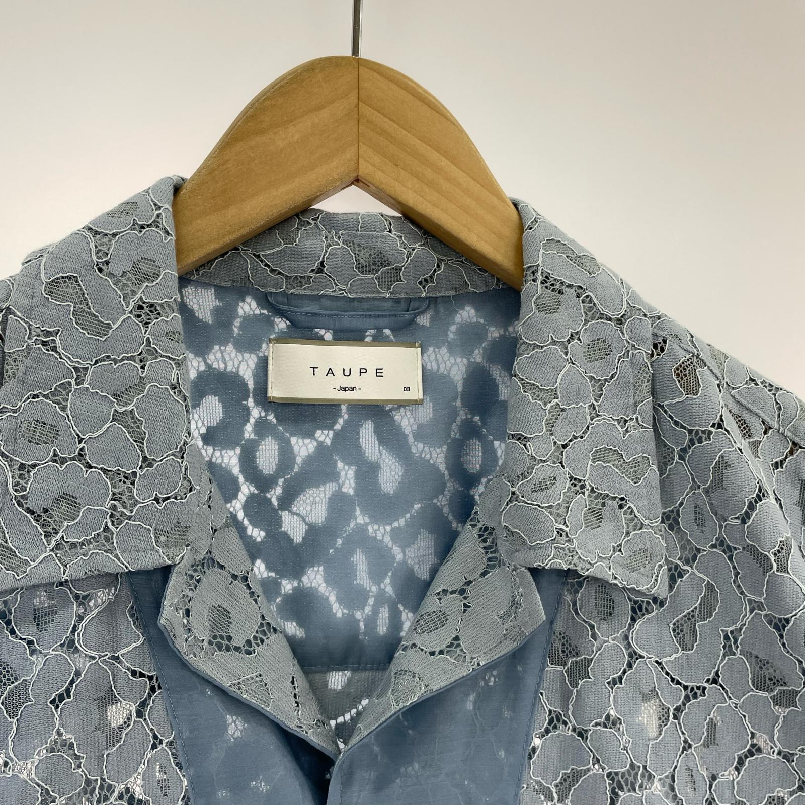 半袖シャツ TAUPE LEOPARD LACE 開襟シャツ 水色 (3)