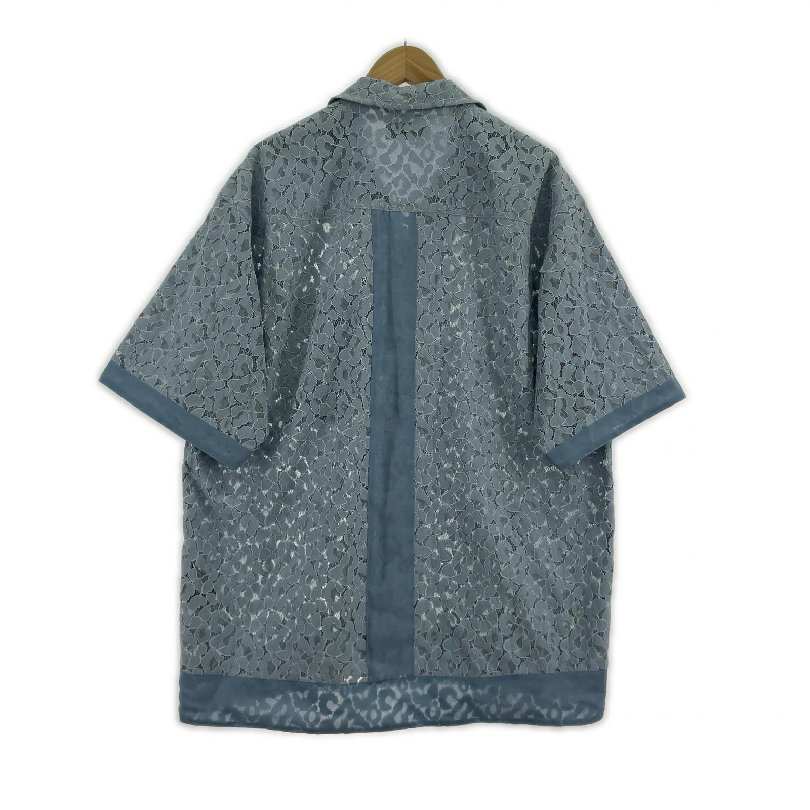 半袖シャツ TAUPE LEOPARD LACE 開襟シャツ 水色 (3)