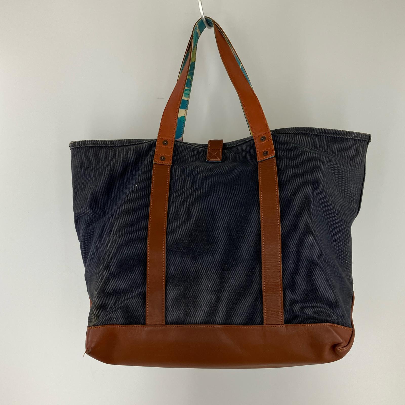 その他バッグ 牛革 キャンバス トートバッグ 紺 ネイビー