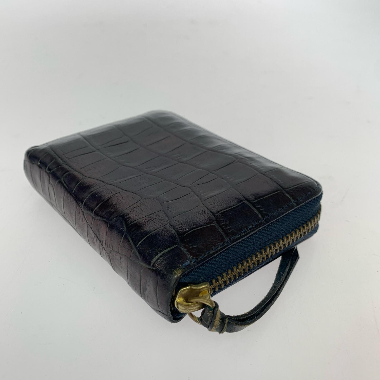 コンパクトウォレット クロコ型押し ネイビー