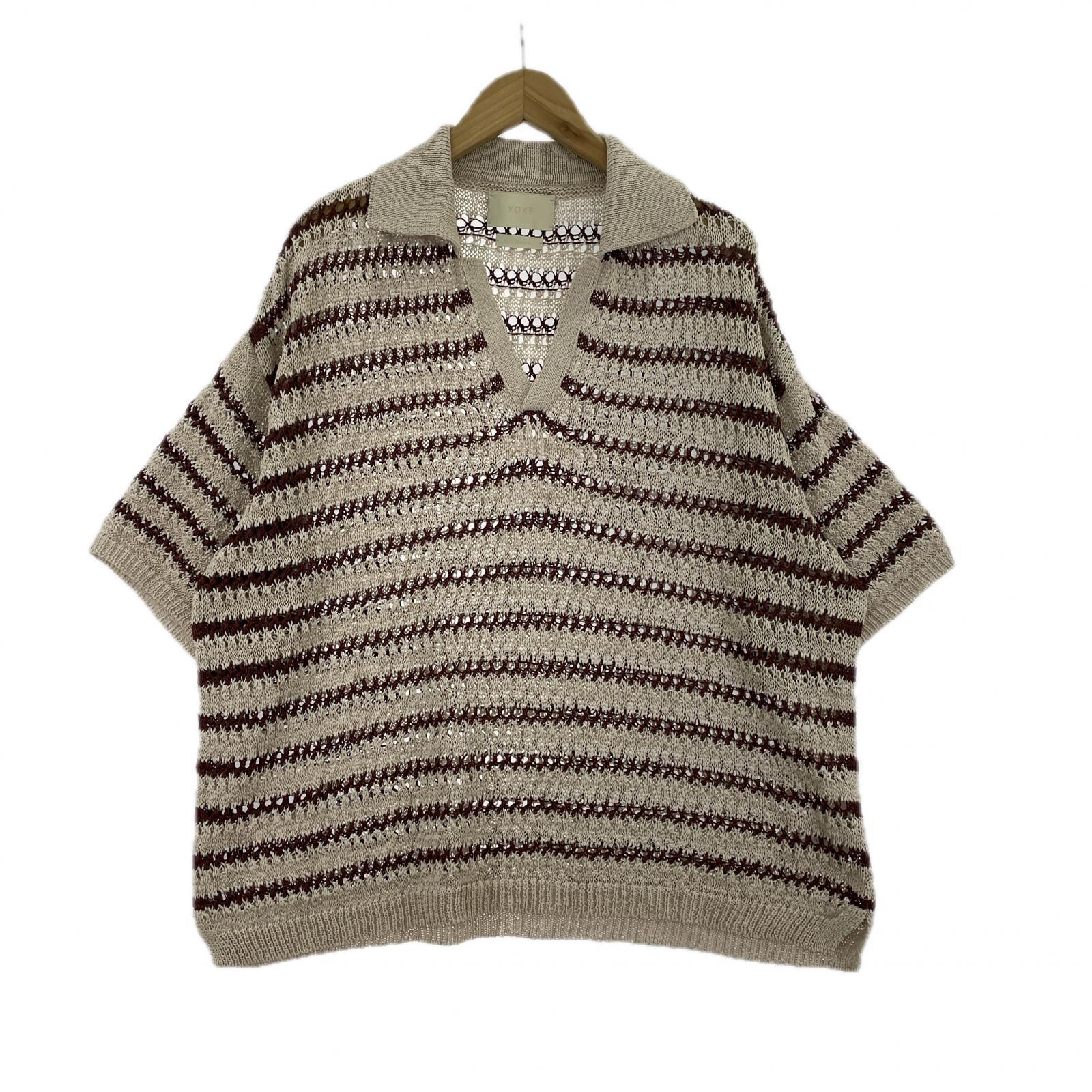ポロシャツ BORDER MESH KNIT SKIPPER POLO SHIRT/2 2 ブラウン