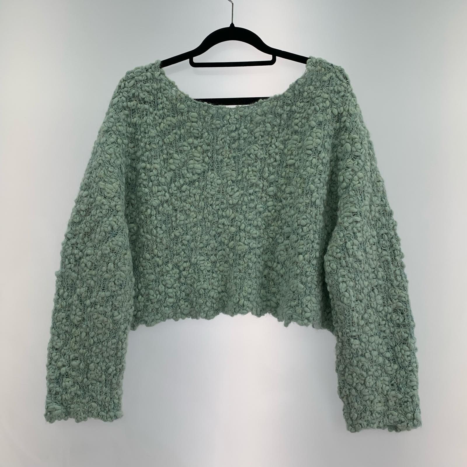 ニット bijou button bubble cropped knit/ミント フリー グリーン