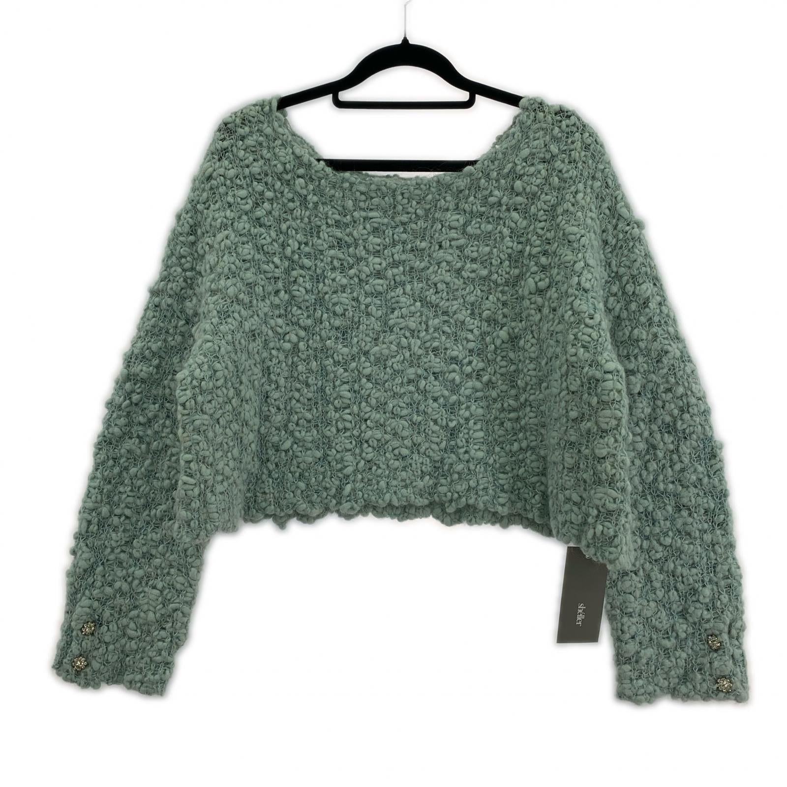 ニット bijou button bubble cropped knit/ミント フリー グリーン