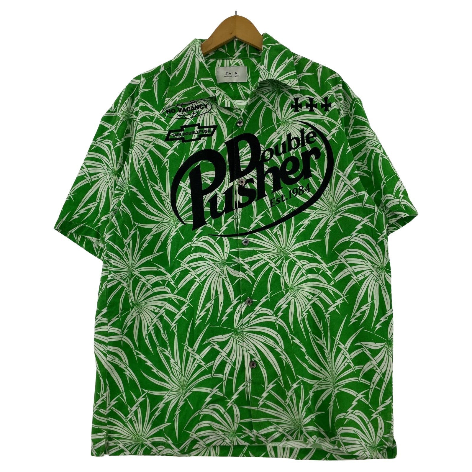 半袖シャツ DOUBLE PUSHER OPEN COLLAR SHIRTS M グリーン