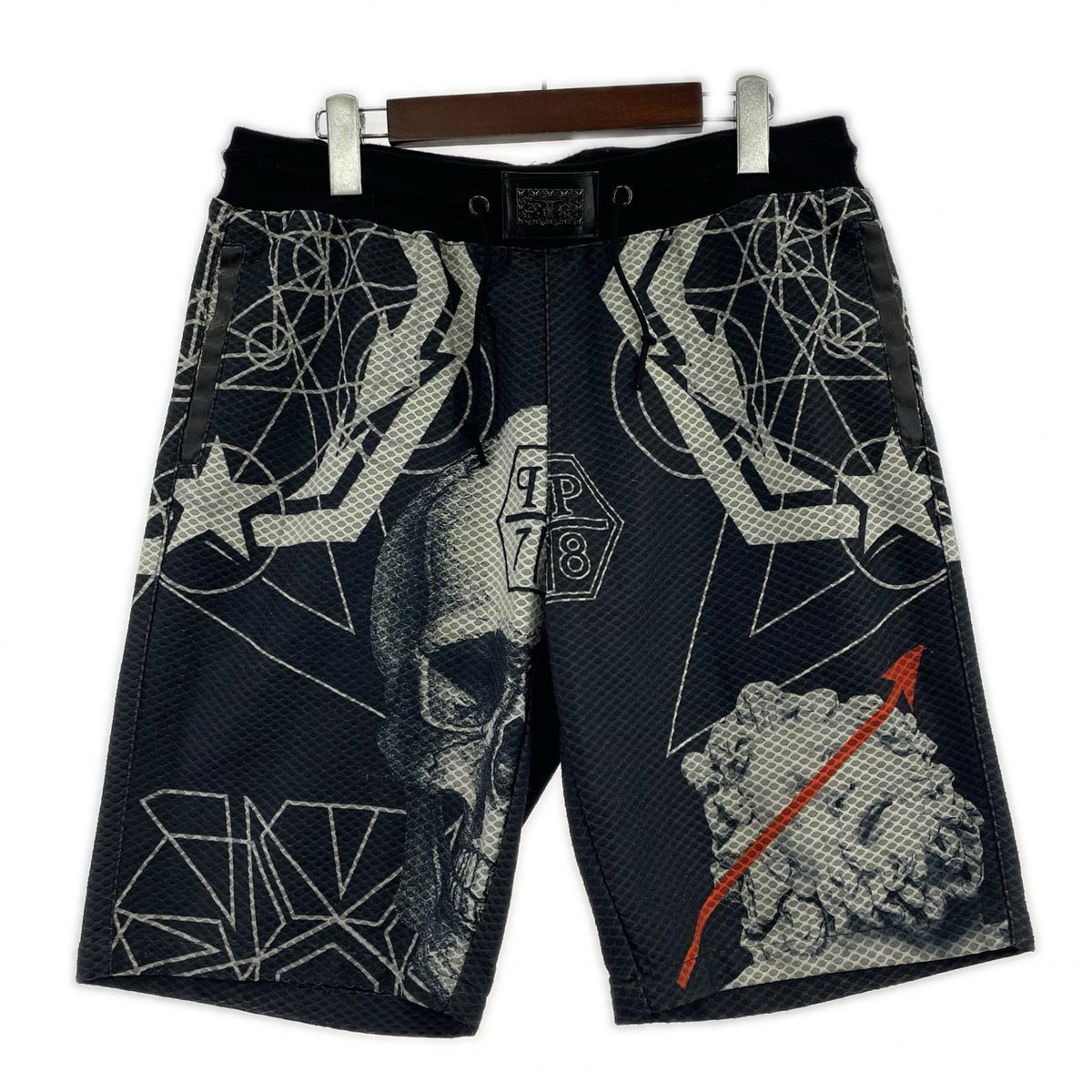 ショートパンツ 総柄ドクロハーフパンツ 黒 L L ブラック