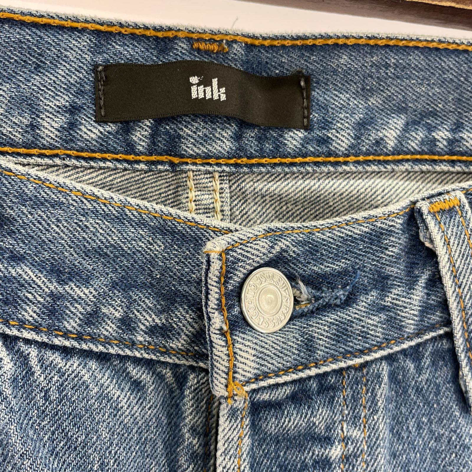 デニムパンツ ink ファイヤーパターン リメイクデニム(33) 33 ブルー