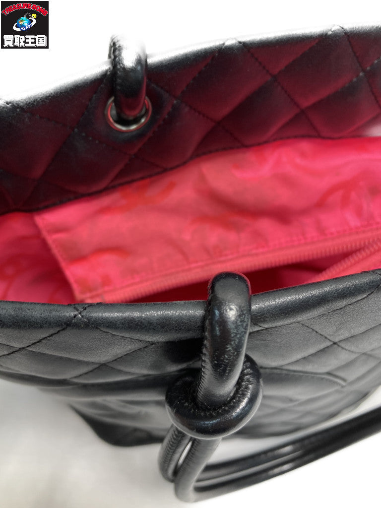 CHANEL カンボンライン デカココ ラムスキン トートバッグ ブラック×ピンク