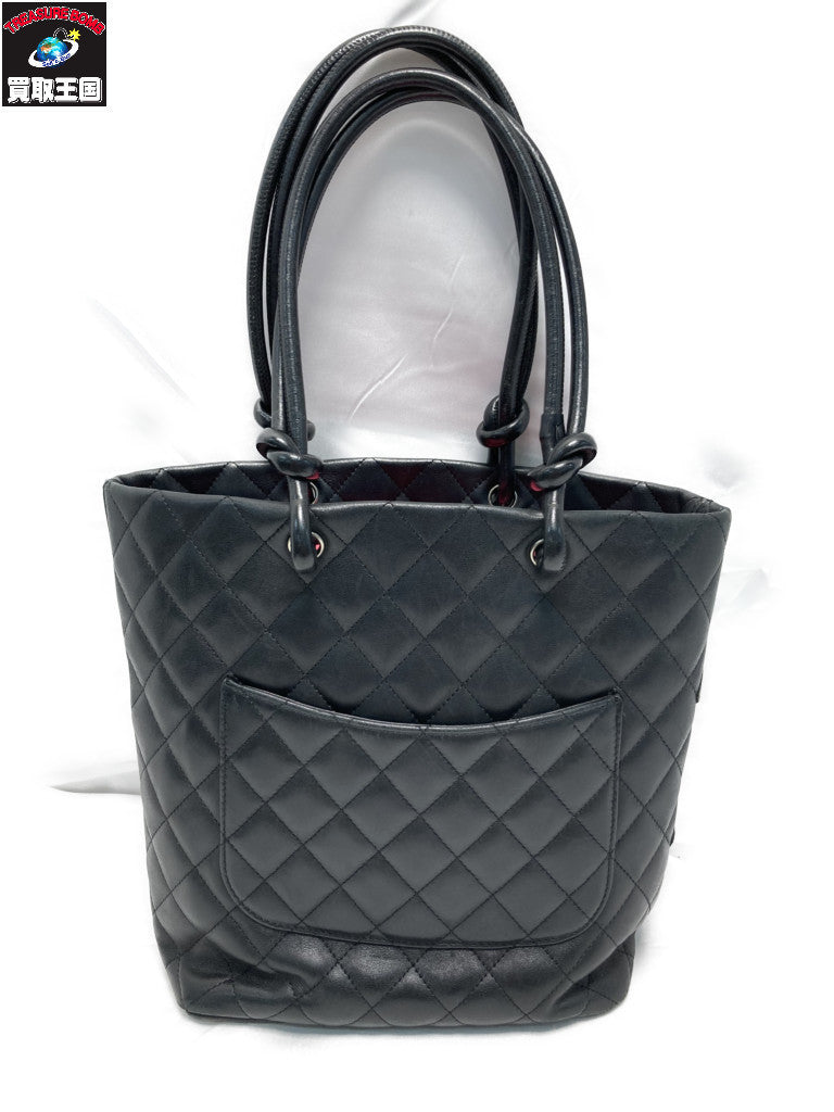 CHANEL カンボンライン デカココ ラムスキン トートバッグ ブラック×ピンク