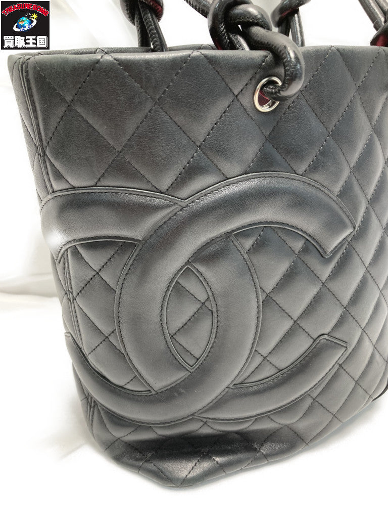 CHANEL カンボンライン デカココ ラムスキン トートバッグ ブラック×ピンク