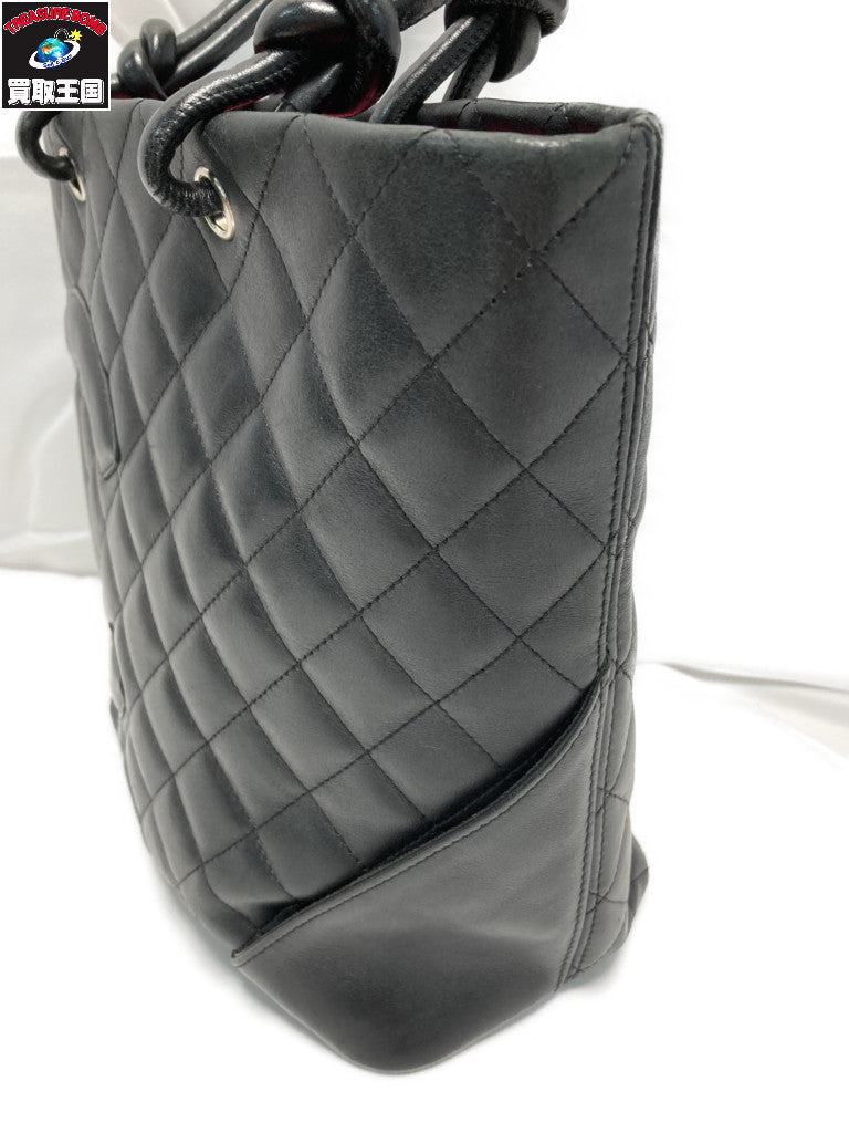 CHANEL カンボンライン デカココ ラムスキン トートバッグ ブラック×ピンク