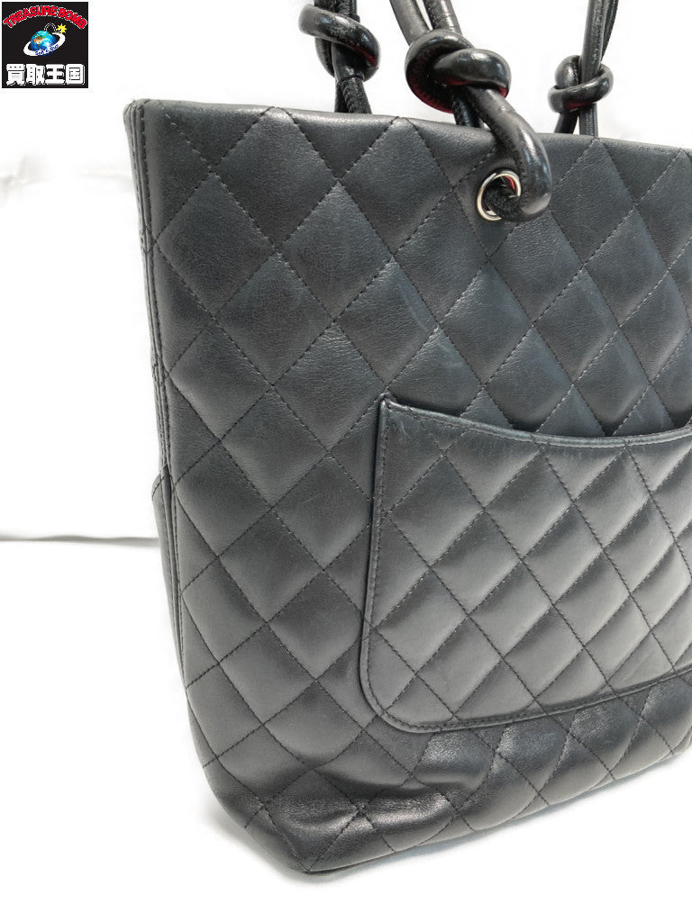 CHANEL カンボンライン デカココ ラムスキン トートバッグ ブラック×ピンク