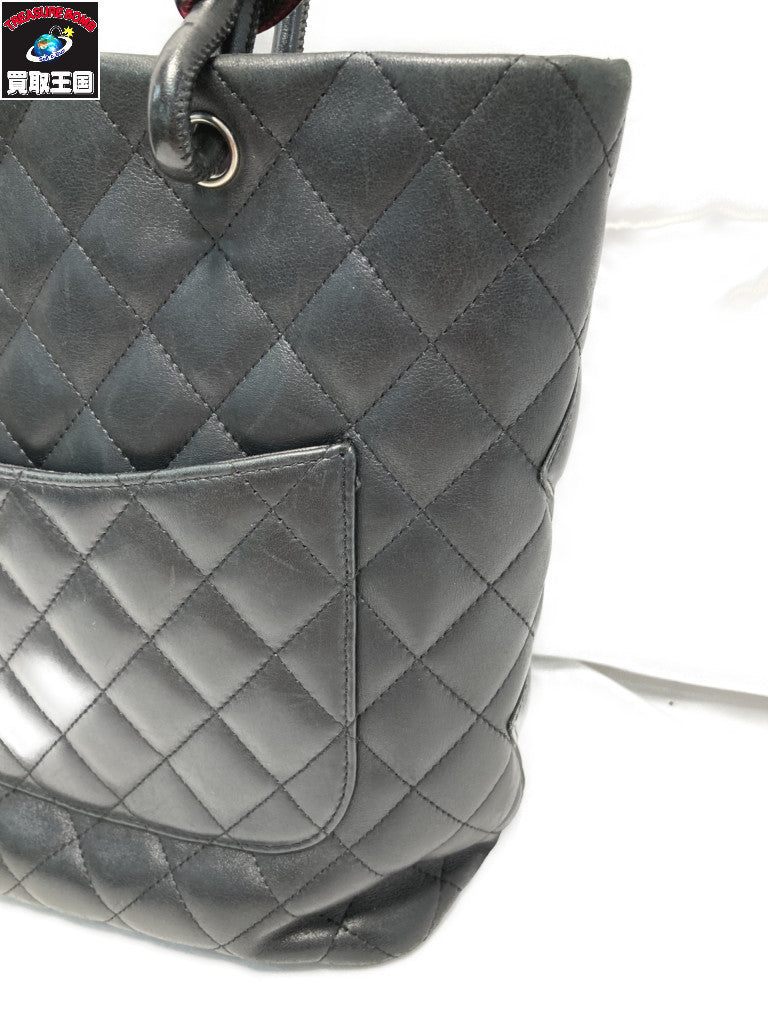 CHANEL カンボンライン デカココ ラムスキン トートバッグ ブラック×ピンク