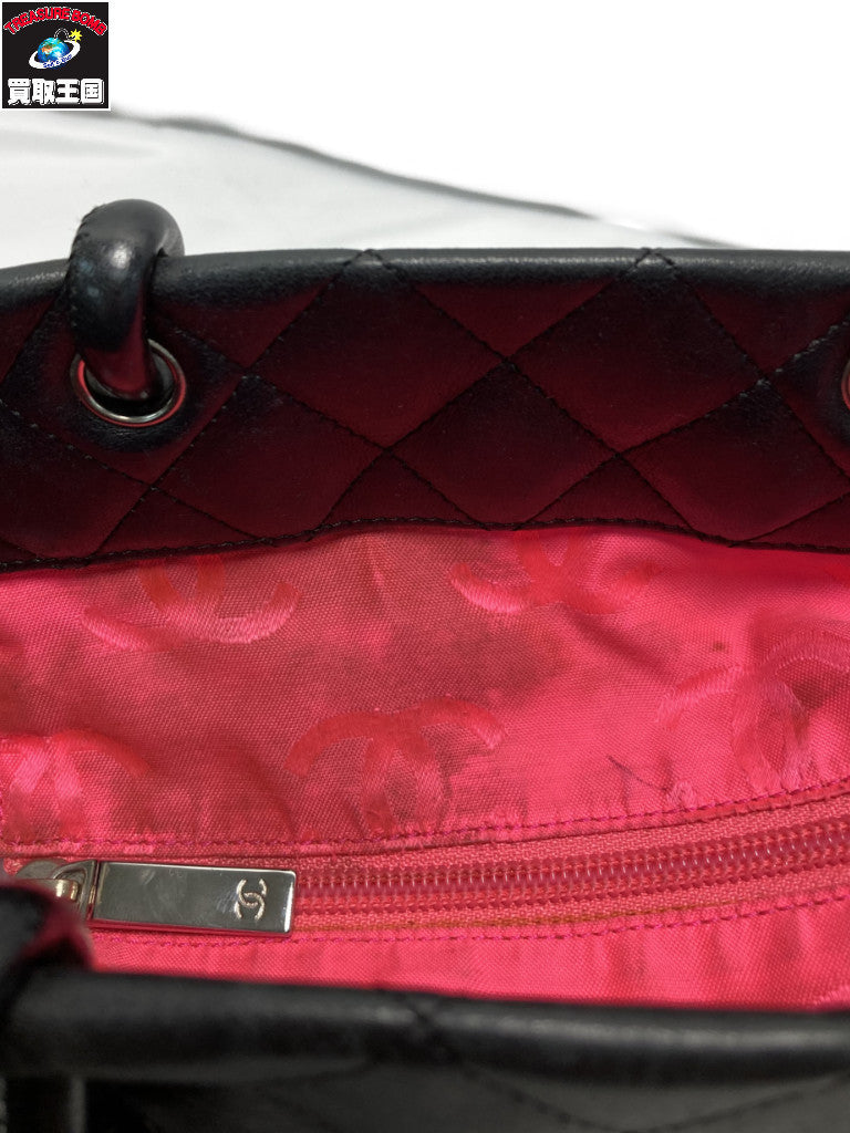 CHANEL カンボンライン デカココ ラムスキン トートバッグ ブラック×ピンク