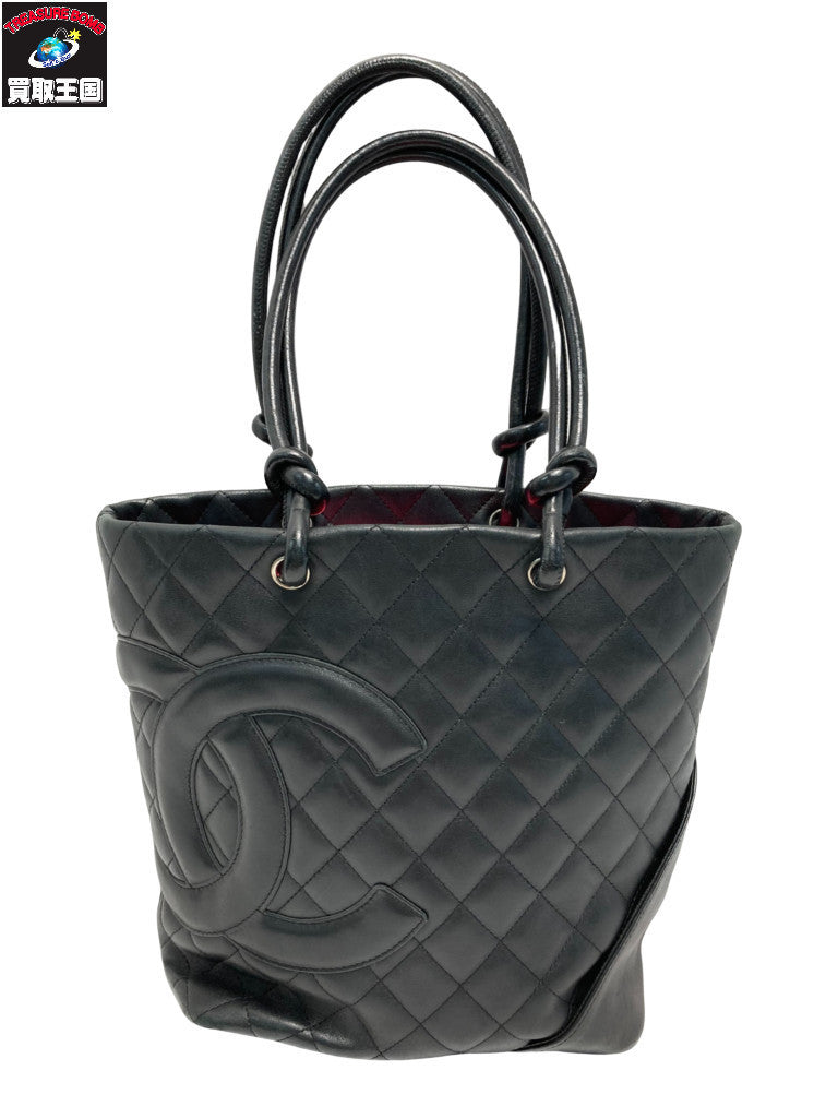 CHANEL カンボンライン デカココ ラムスキン トートバッグ ブラック×ピンク