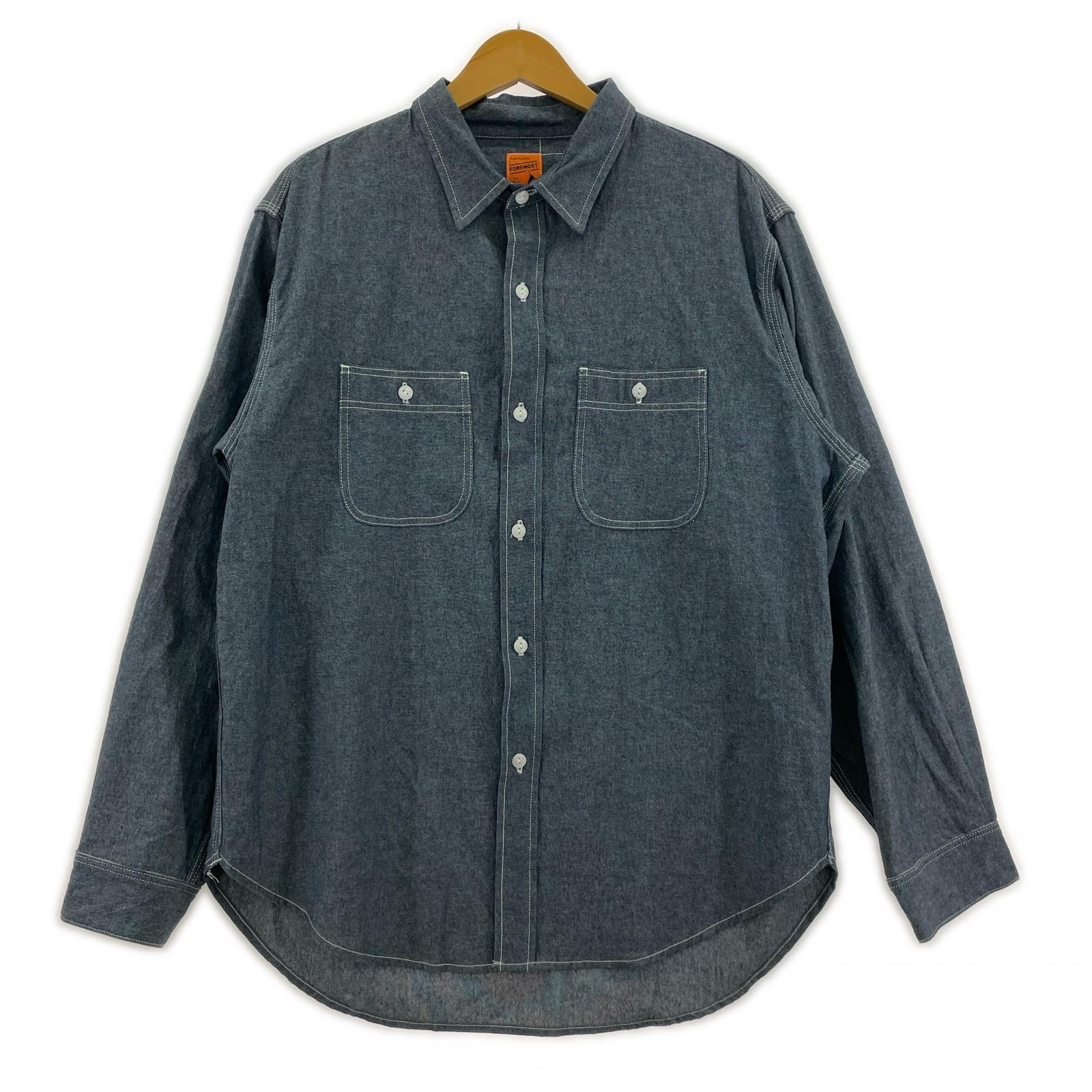 長袖シャツ W-POCKET WORK SHIRT L ブルー
