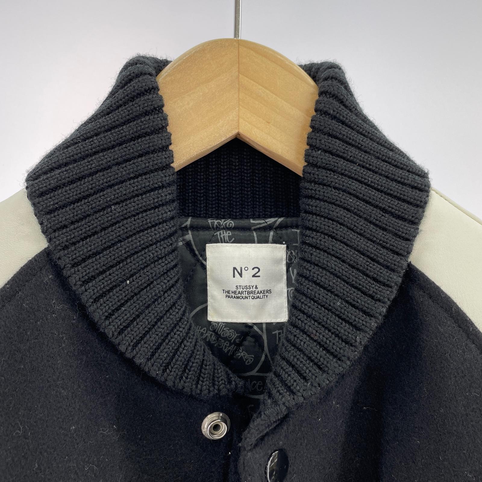 ジャケット STUSSY×BEDWIN ウールスタジャン 黒×白 (2)