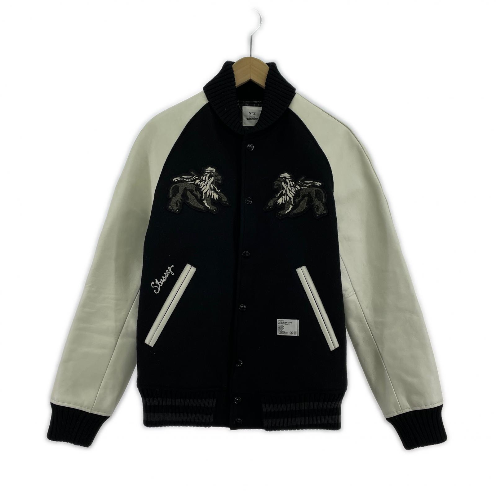 ジャケット STUSSY×BEDWIN ウールスタジャン 黒×白 (2)