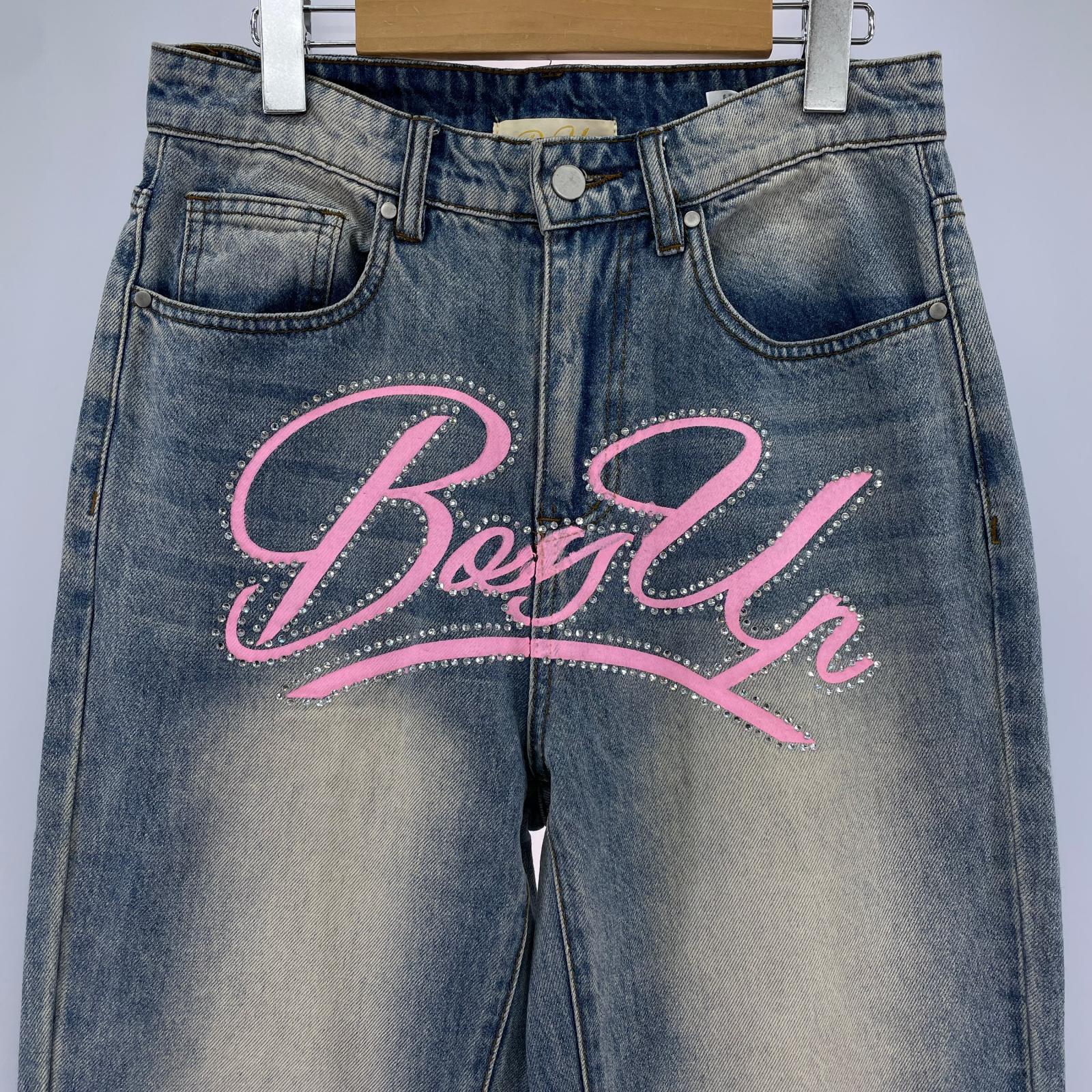 デニムパンツ BOSS UP ラインストーンデニム M M ブルー