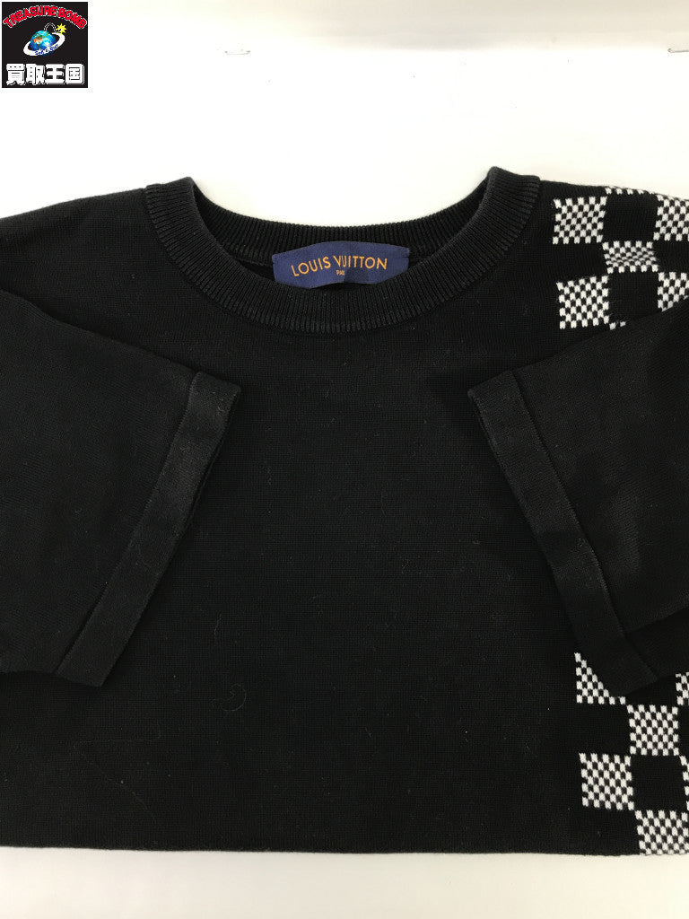 ジャガードTシャツ ダミエストライプ 黒 (S)