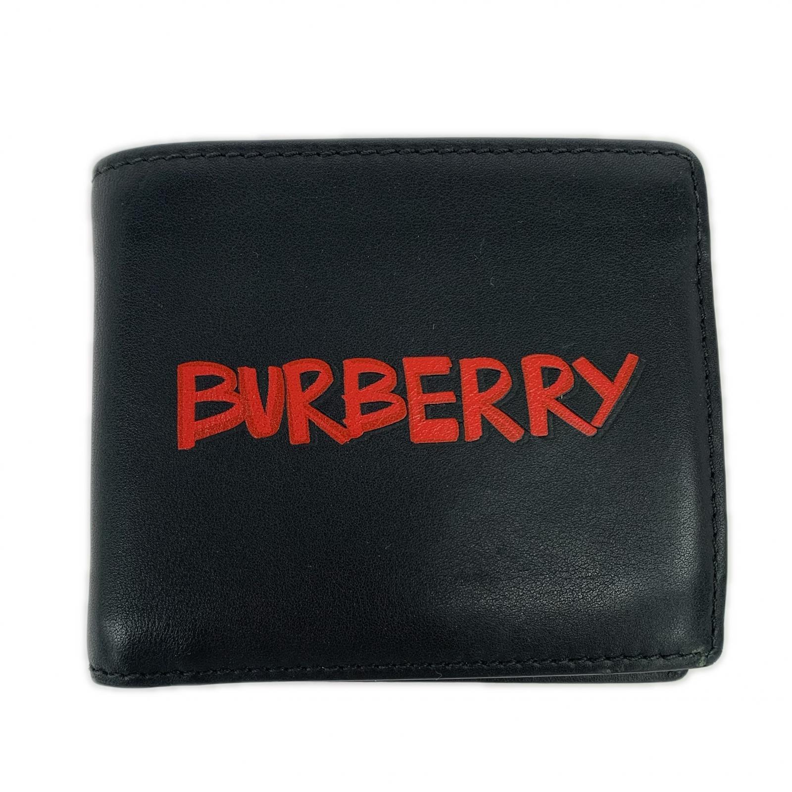 札入れ BURBERRY グラフィティロゴ 二つ折り財布 ブラック ブラック