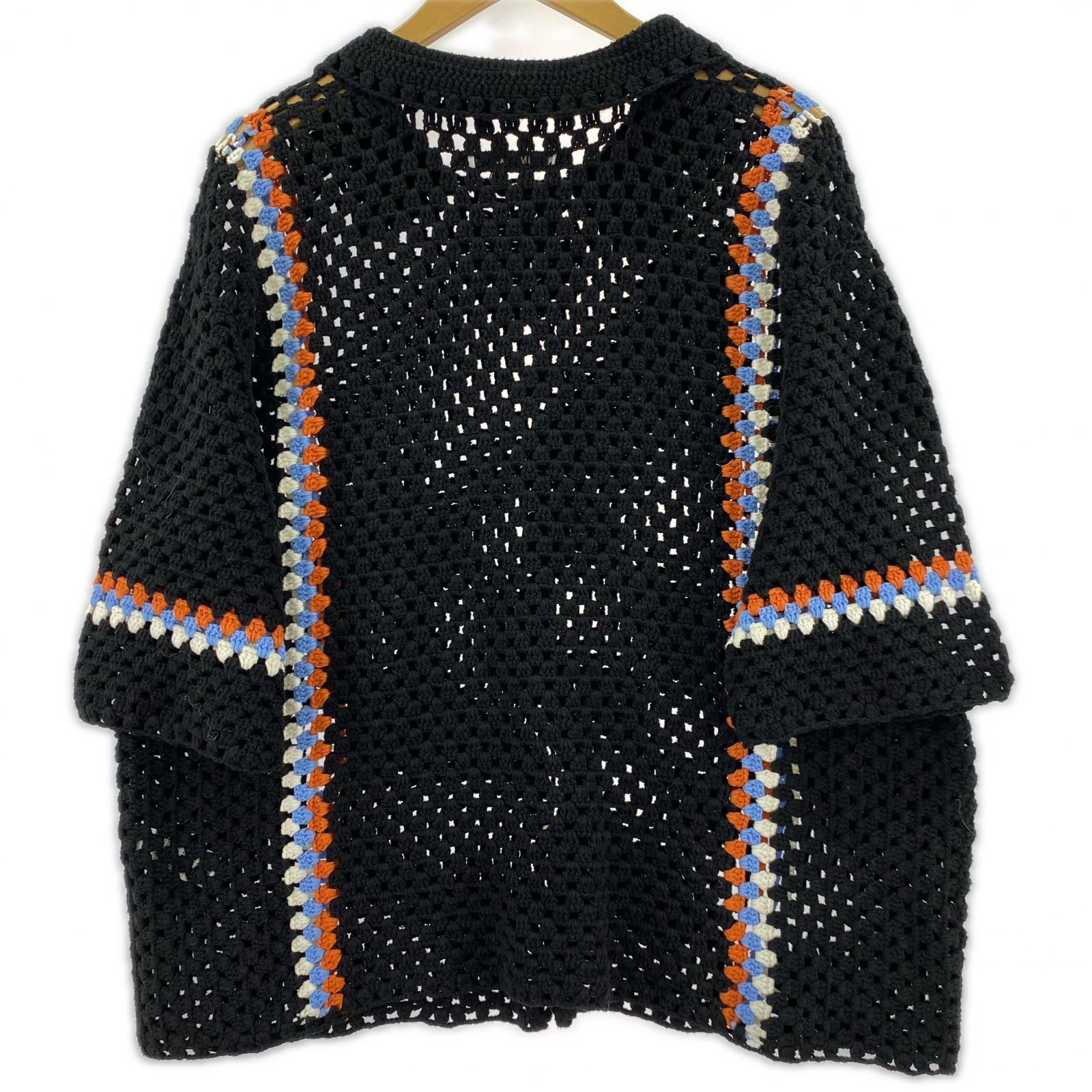 カーディガン S/S クロシェカーディガン 黒 L L ブラック