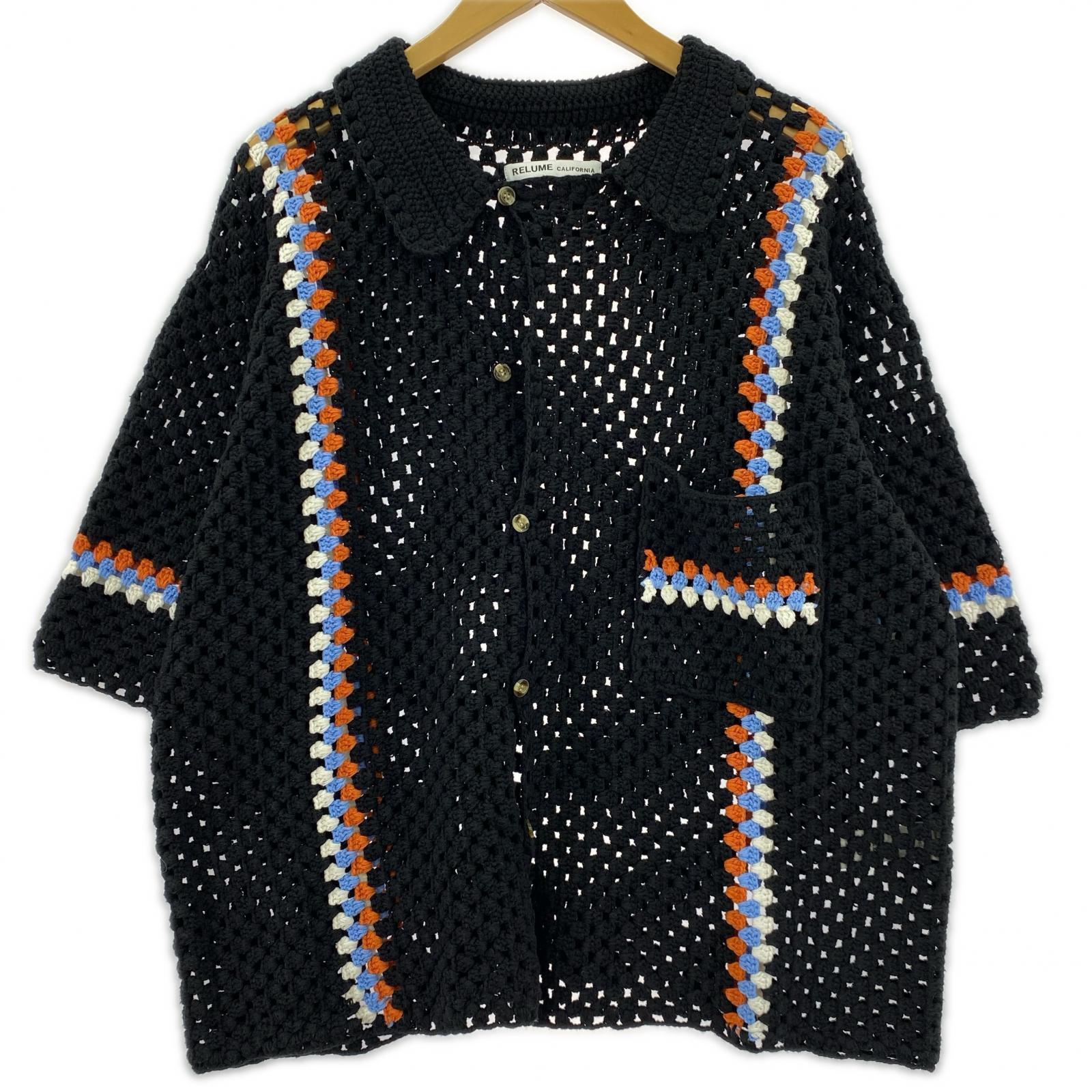 カーディガン S/S クロシェカーディガン 黒 L L ブラック