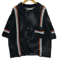 カーディガン S/S クロシェカーディガン 黒 L L ブラック