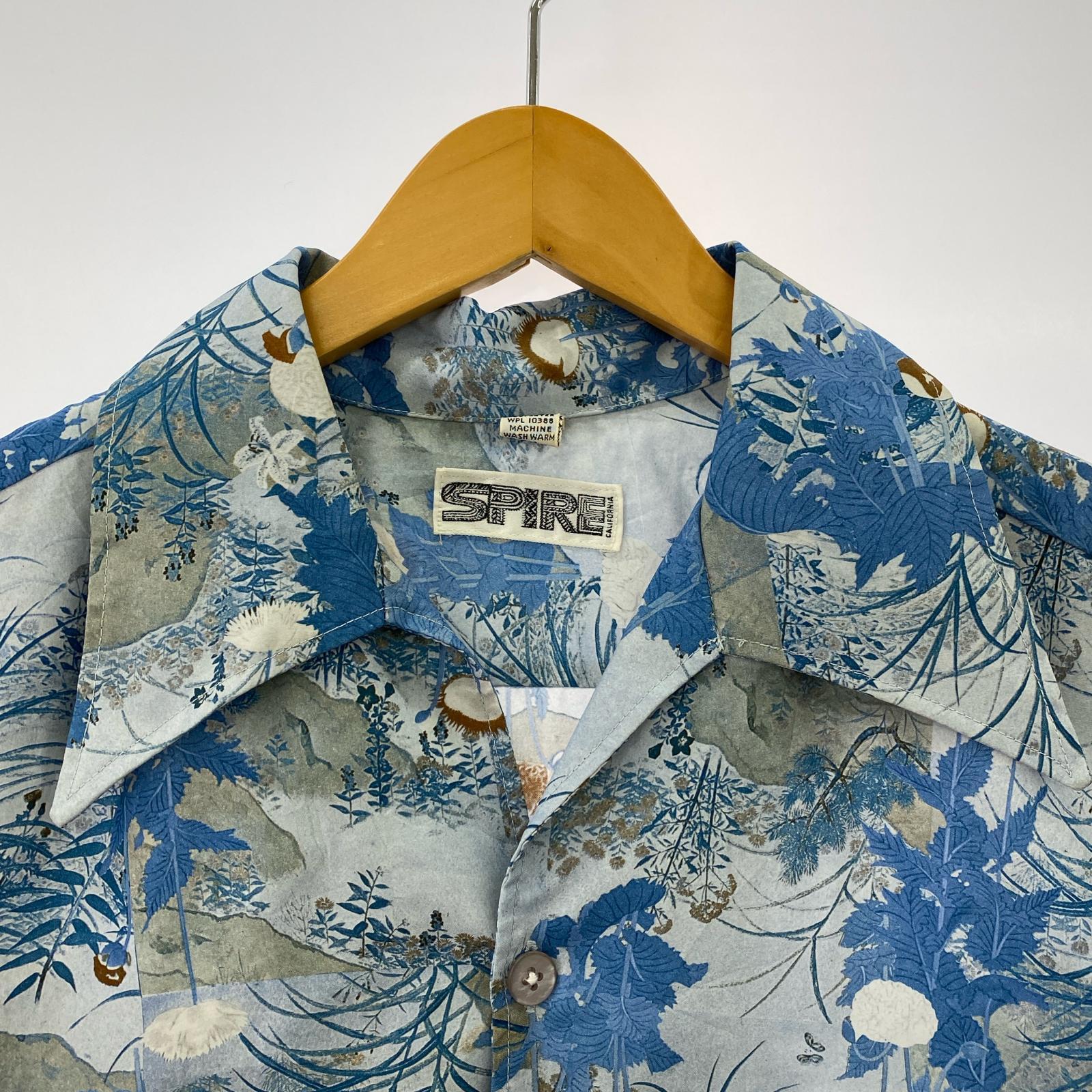 長袖シャツ 70s SPIRE USA製 和柄 青 (M) M ブルー