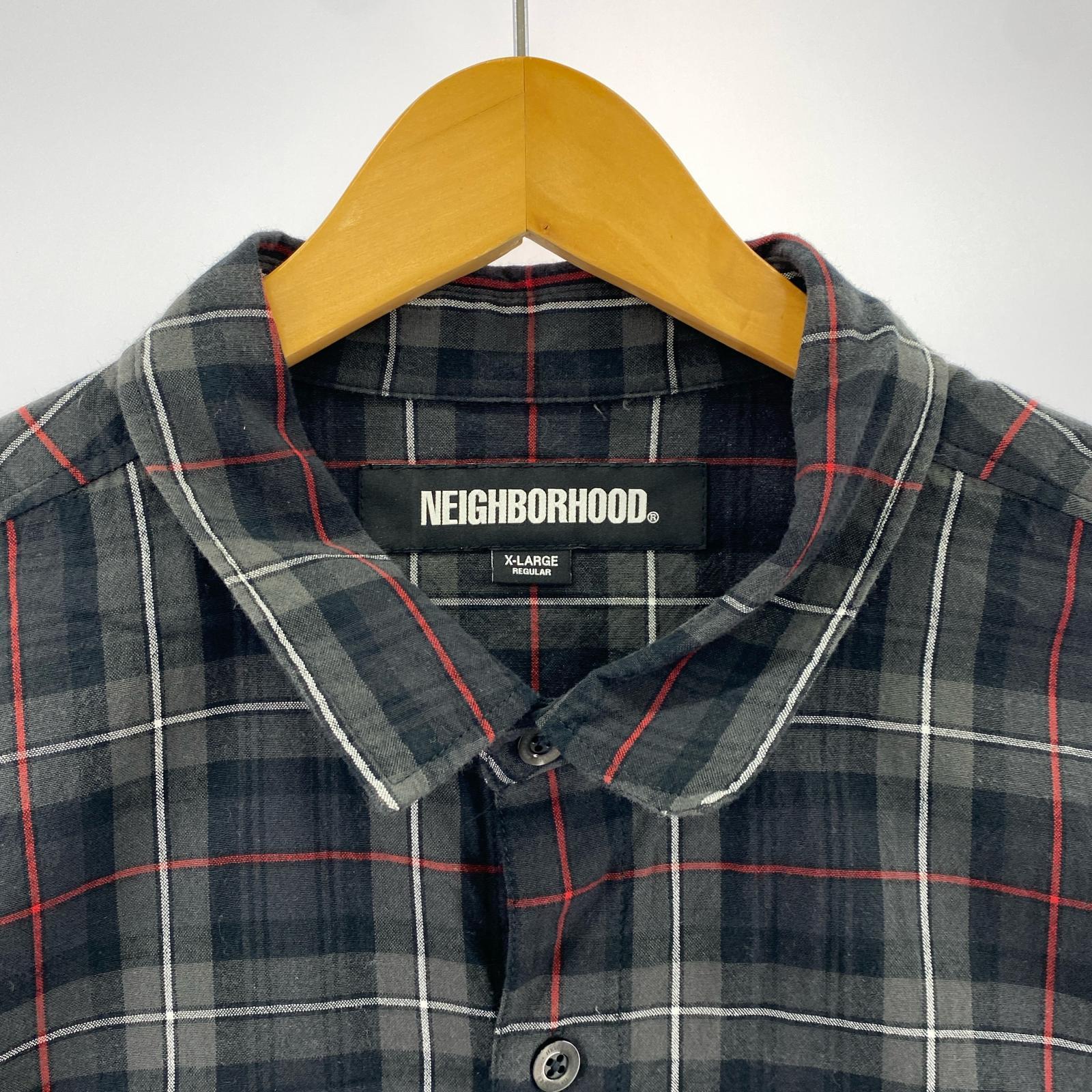 長袖シャツ タータンチェックシャツ ブラック(XL)