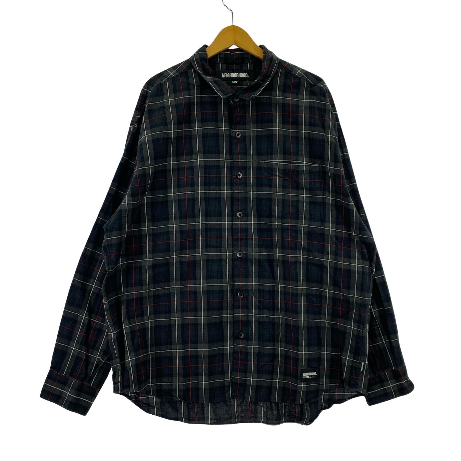 長袖シャツ タータンチェックシャツ ブラック(XL)