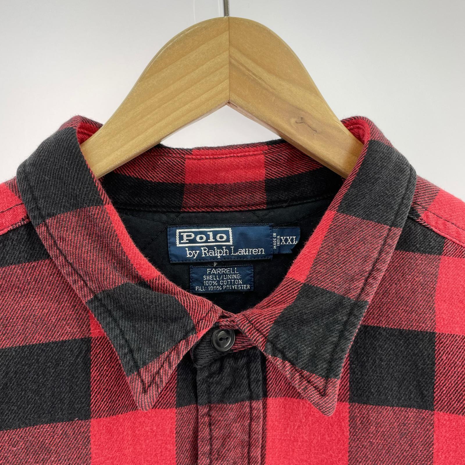 長袖シャツ POLO RALPH LAUREN FARRELL インド製 裏キルト バッファローチェック ヘビーネルシャツ 赤 (XXL)