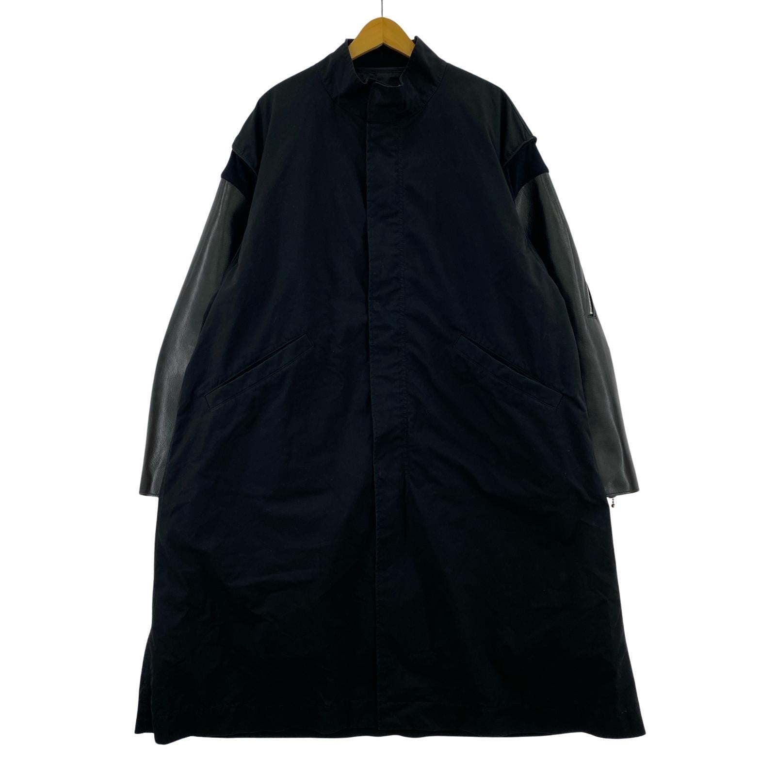 ミリタリージャケット 24AW レザースリーブ モッズコート 3 3 ブラック