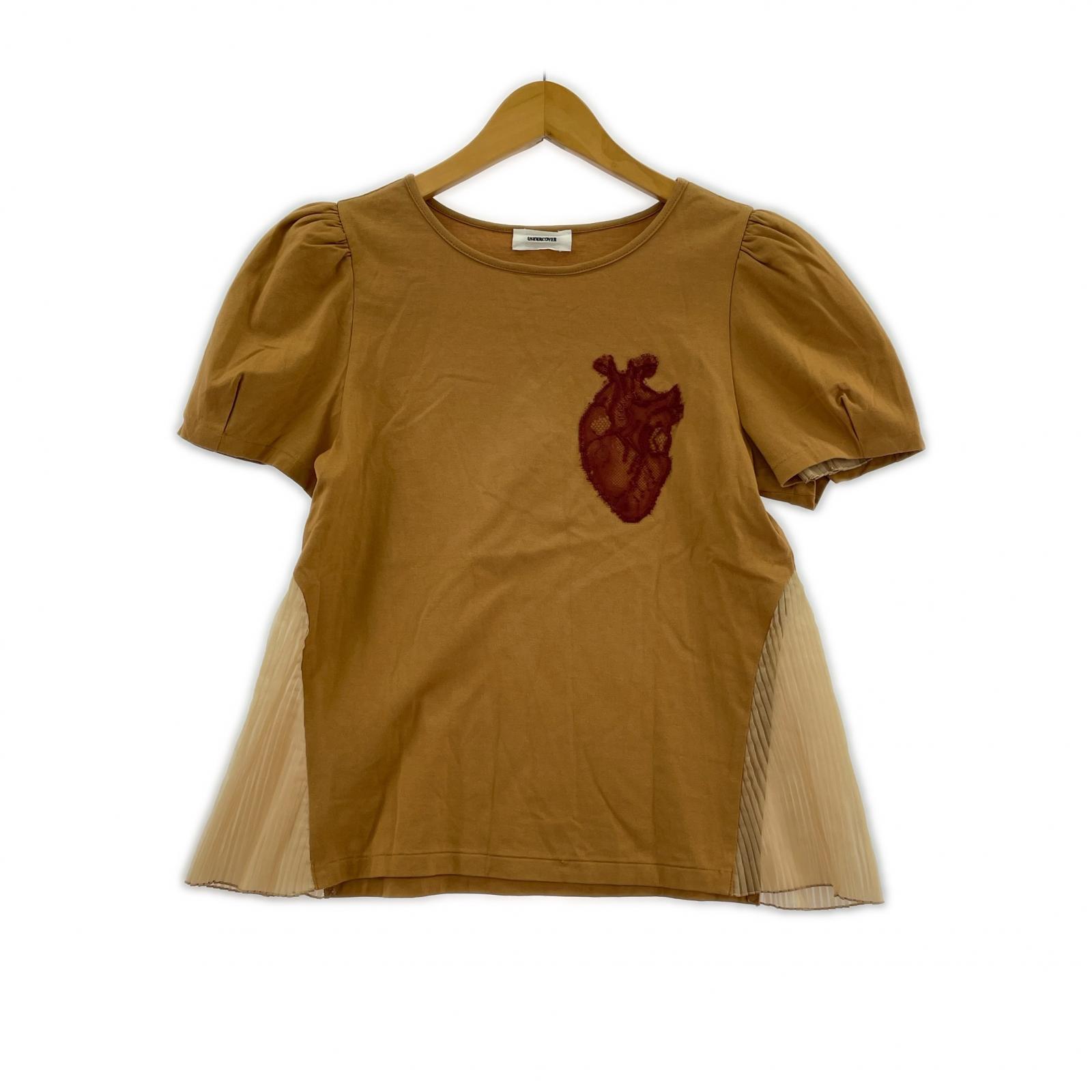 半袖Tシャツ UNDERCOVER ハートモチーフ S/Sサイドフリルカットソー ブラウン