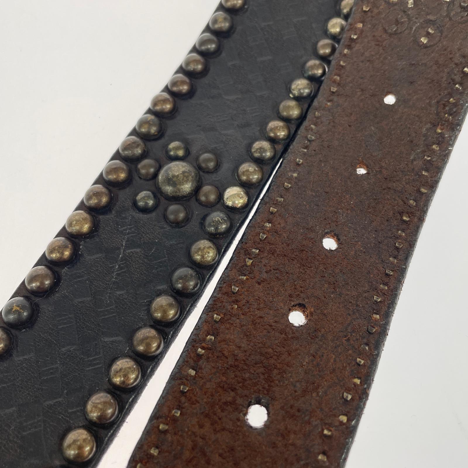 その他アクセサリー スタッズレザーベルト ブラウン