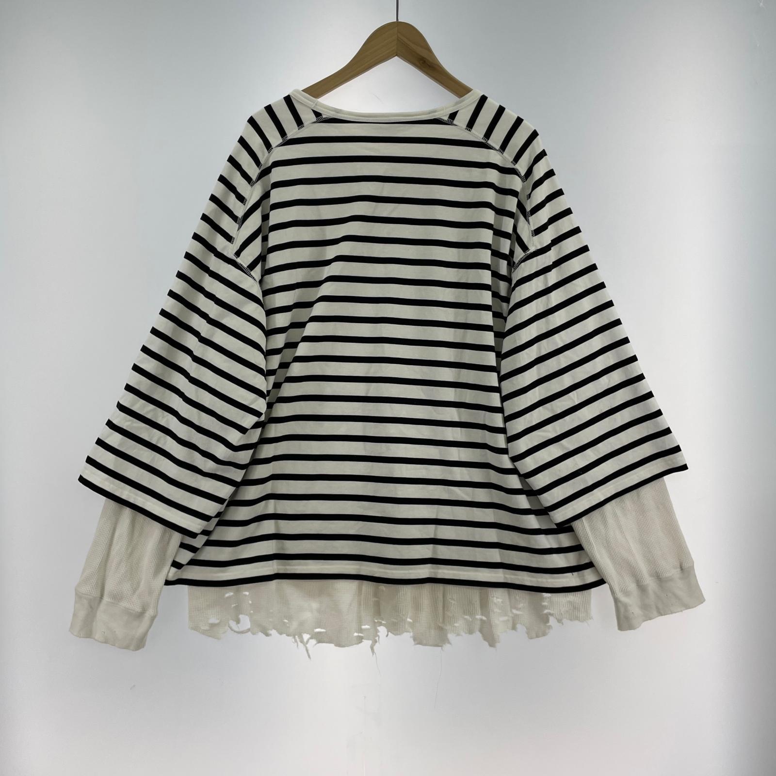 長袖Tシャツ ANCELLM 25SS ANCELLM BORDER LAYERED LS SHIRT レイヤードバスクシャツ 1 ホワイト×ブラック 1