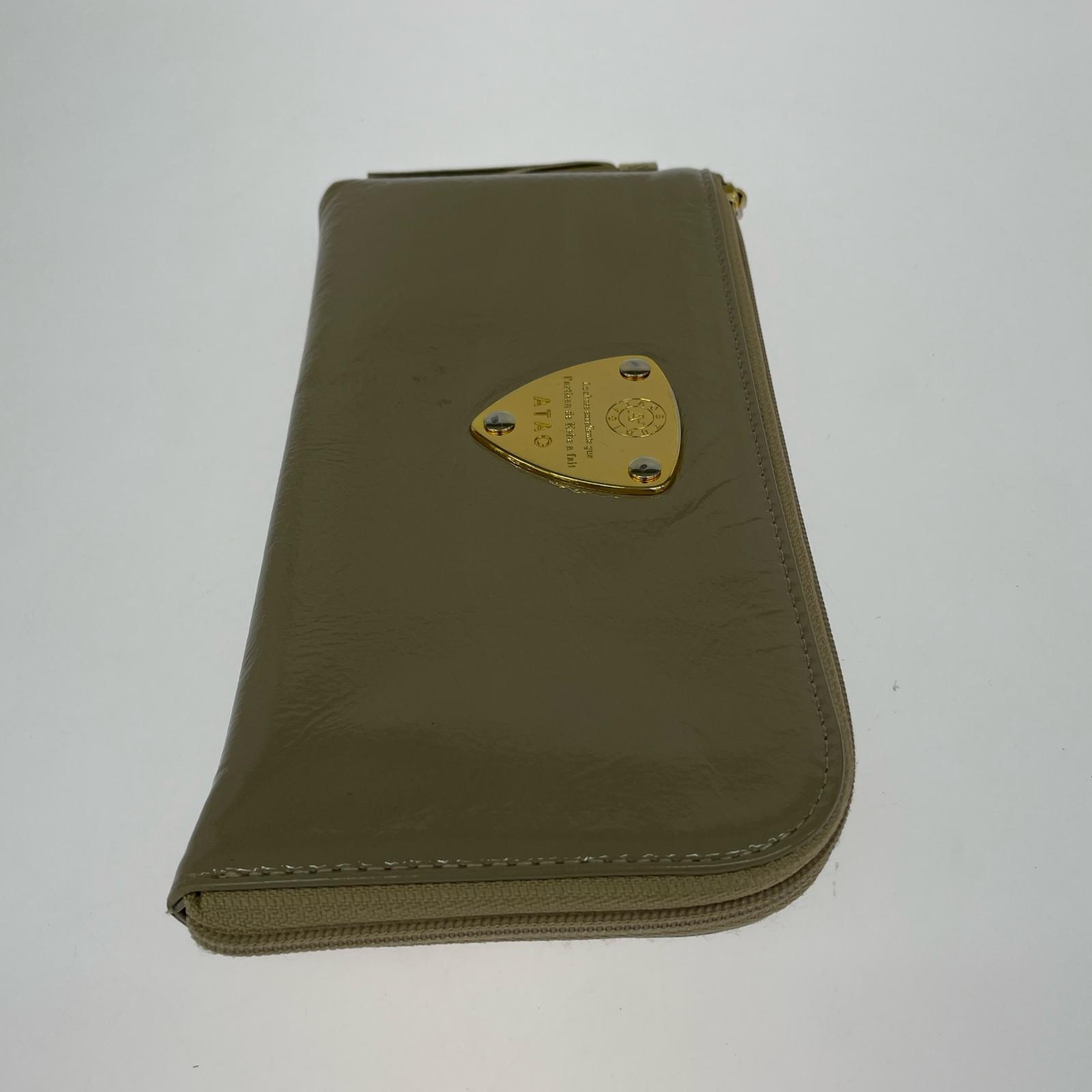 長財布 ATAO パテント L字ファスナー 財布 ベージュ