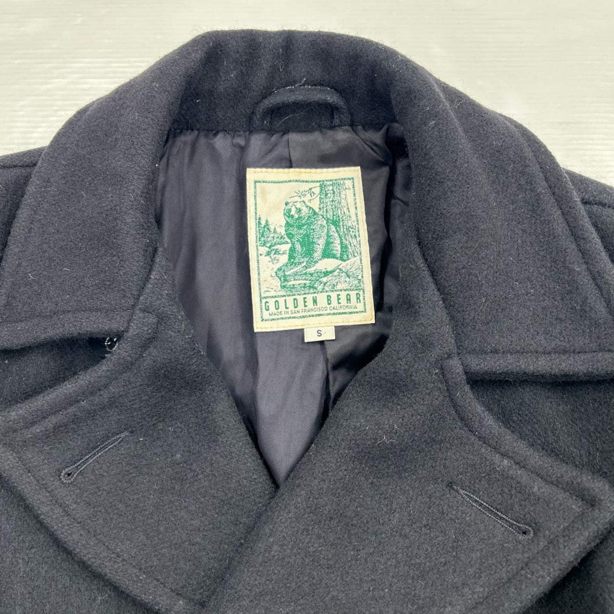 ジャケット 90s USA製 GOLDEN BEAR Pコート S ネイビー