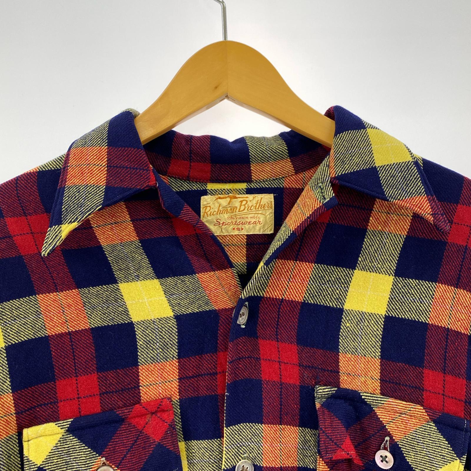 長袖シャツ 40s richman brothers ウールチェックシャツ S マルチカラー