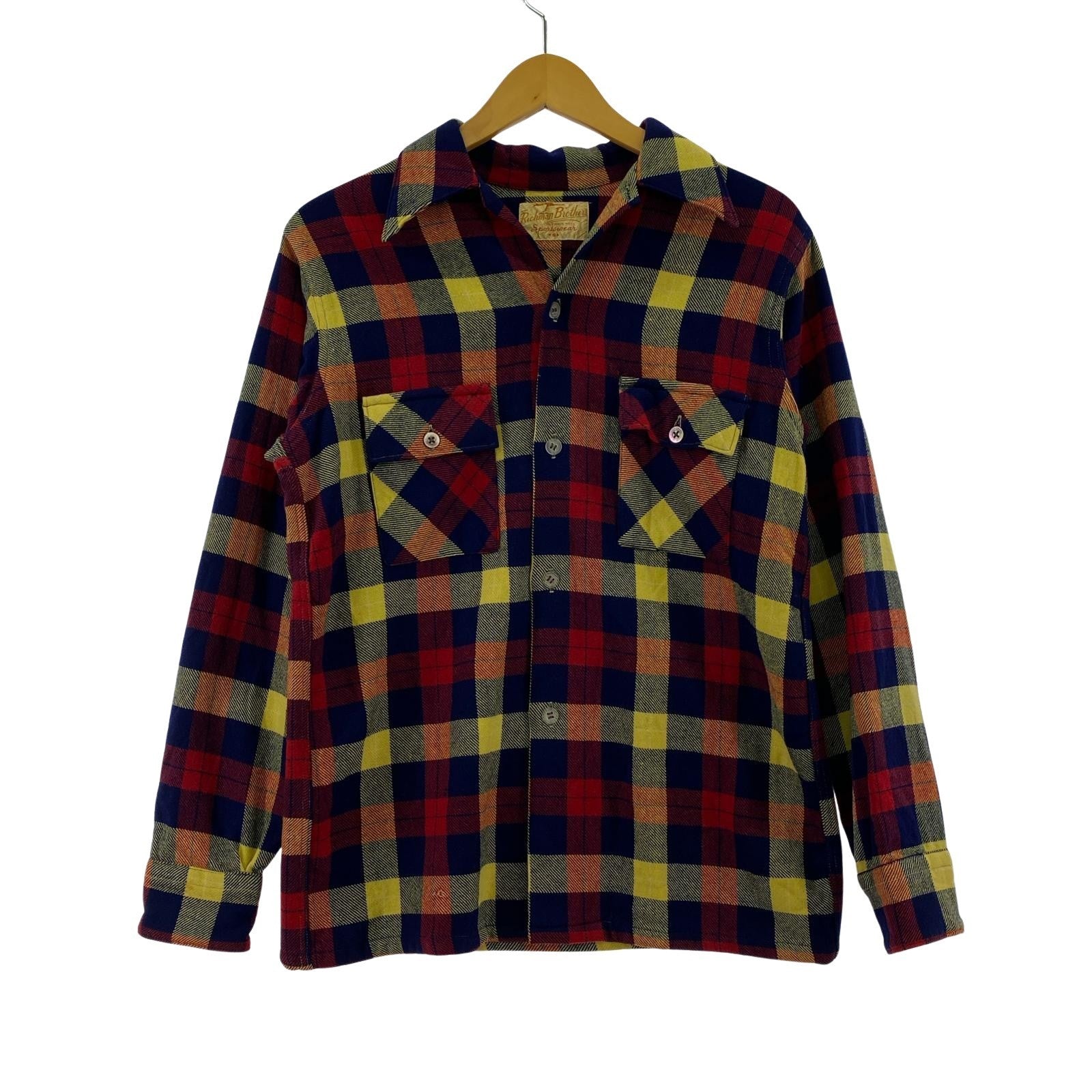 長袖シャツ 40s richman brothers ウールチェックシャツ S マルチカラー