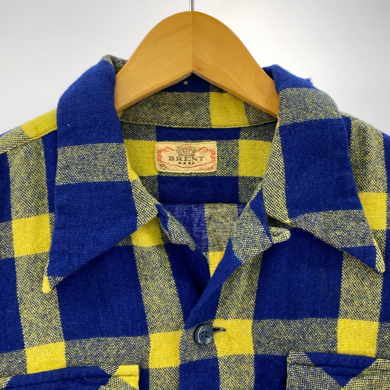 長袖シャツ 40s BRENT 開襟ウールチェックシャツ 黄