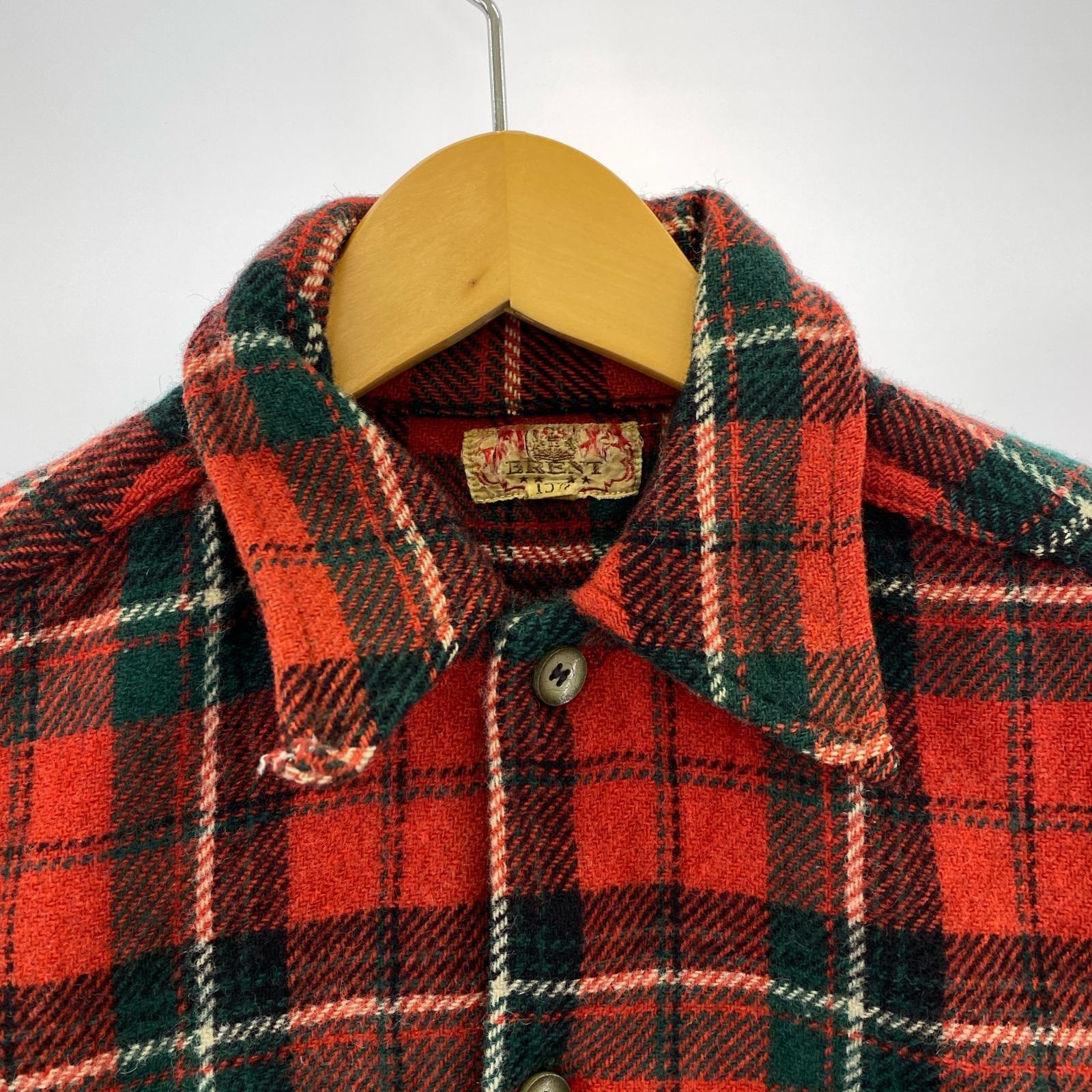 長袖シャツ 40s BRENT チェックウールシャツ 赤