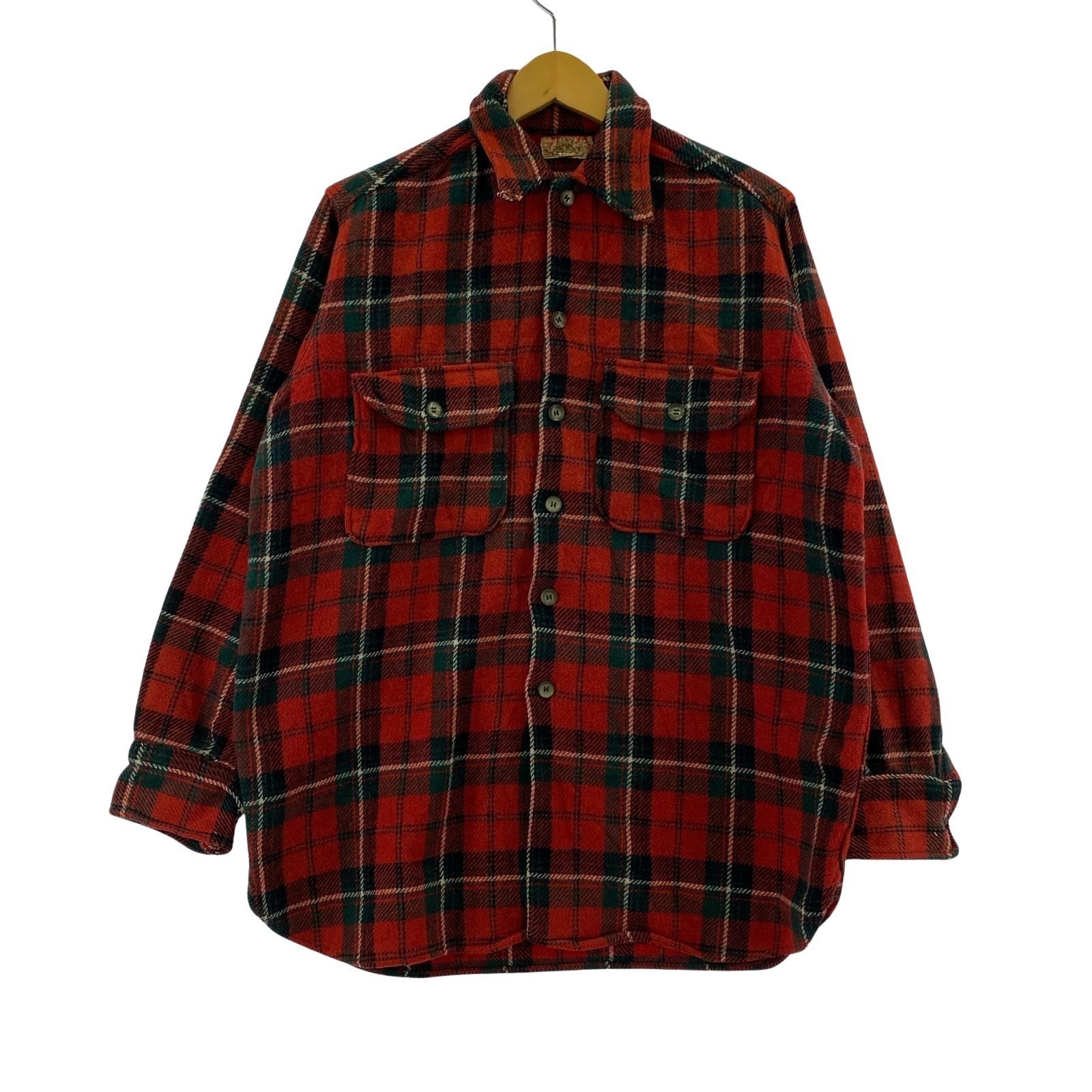 長袖シャツ 40s BRENT チェックウールシャツ 赤