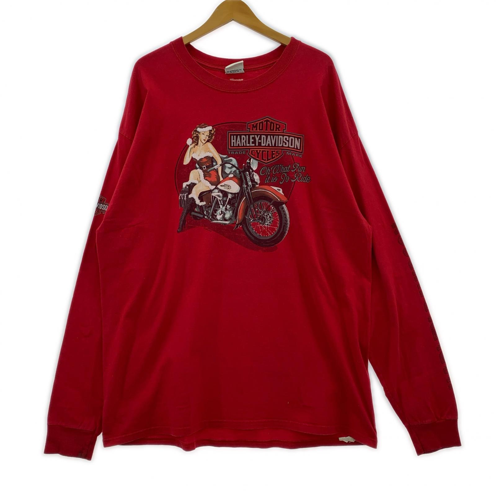 長袖Tシャツ プリント 2XL レッド レッド